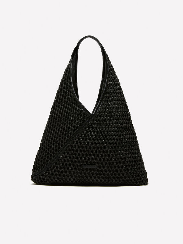 Bolsa preta maxi efeito crochê - bolsas tote bag para mulher | Sisley