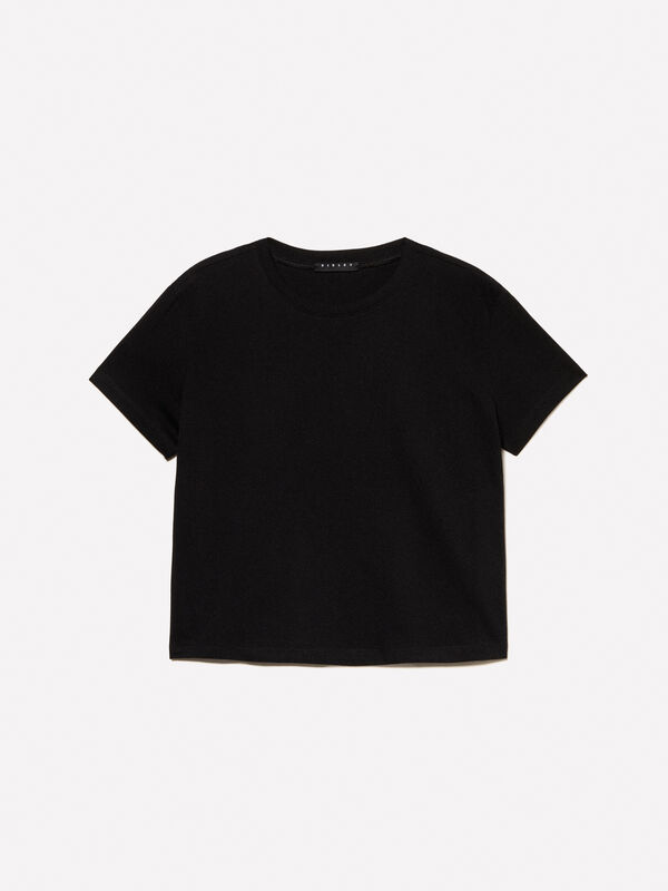 T-shirt boxy fit preta T-shirt boxy fit preta - t-shirt de manga curta para mulher | Sisley