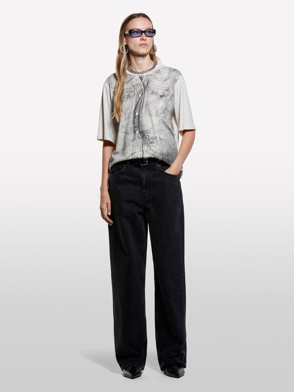 T-shirt tortora com estampa efeito denim T-shirt tortora com estampa efeito denim - t-shirt de manga curta para mulher | Sisley