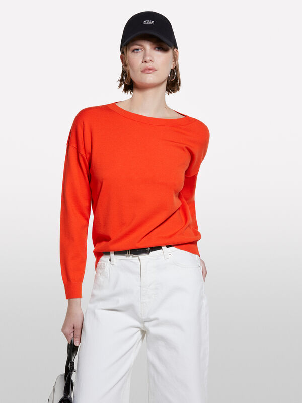 Camisola com decote à barco vermelho - camisolas decote à barco para mulher | Sisley