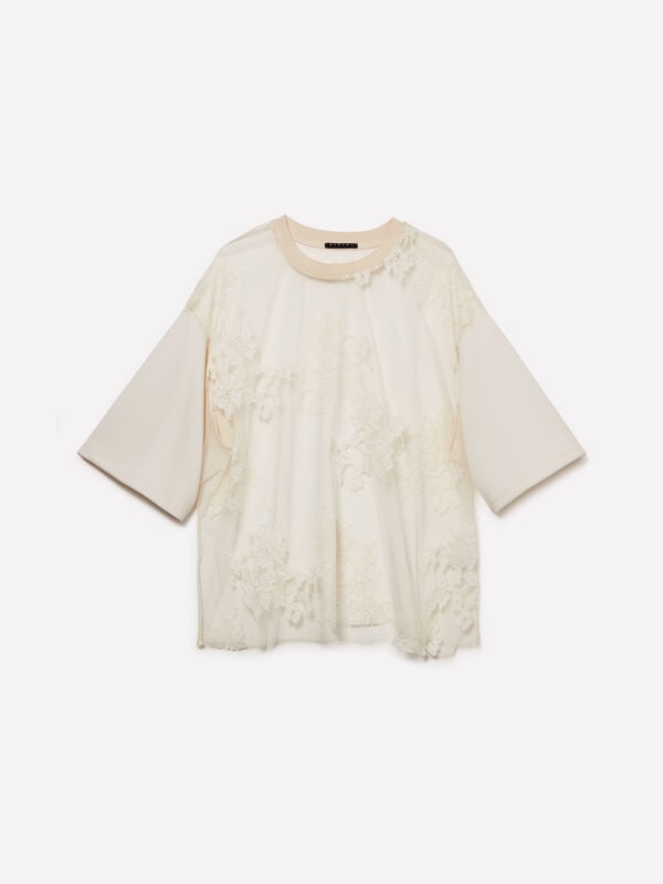 T-shirt branco nata em renda  T-shirt branco nata em renda  - t-shirt de manga curta para mulher | Sisley
