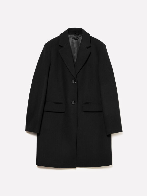Sobretudo midi preto - sobretudos para mulher | Sisley