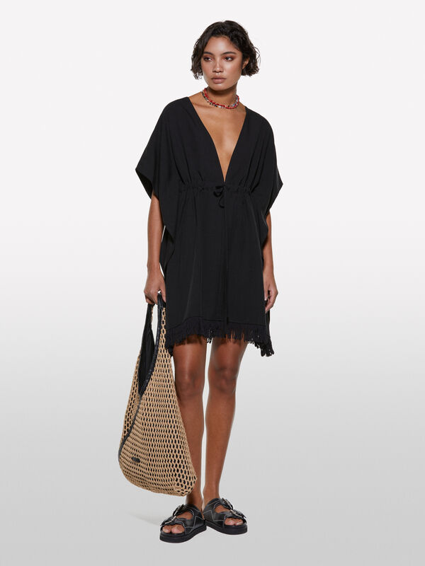 Kaftan curto preto - vestidos curtos para mulher | Sisley