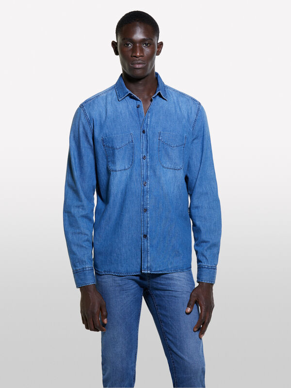 Camisa de jeans azul regular fit - camisas regular para homem | Sisley