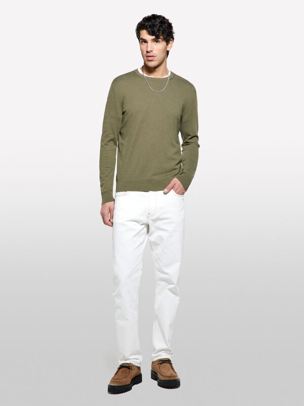 Camisola verde militar regular fit - camisolas gola redonda para homem | Sisley