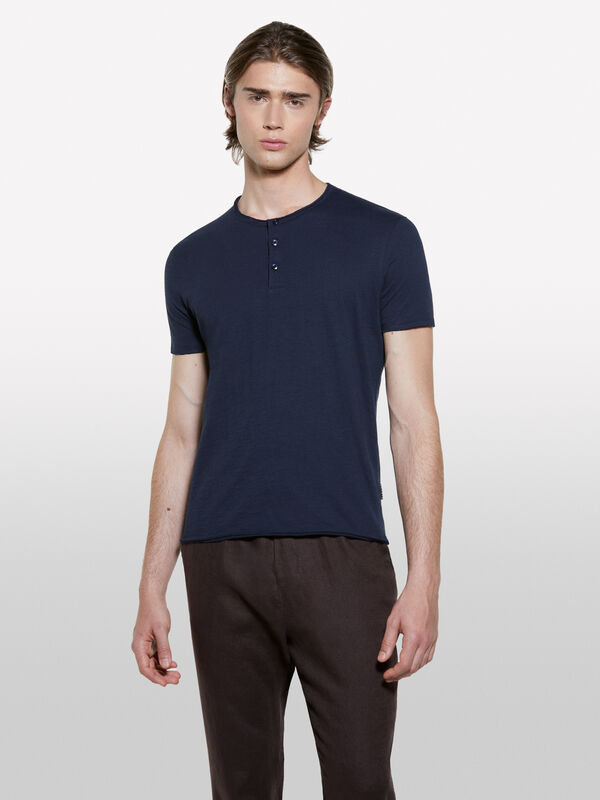 T-shirt carcela de botões azul - t-shirt de manga curta para homem | Sisley