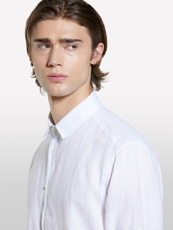 Camisa branca em 100% linho - camisas regular para homem | Sisley