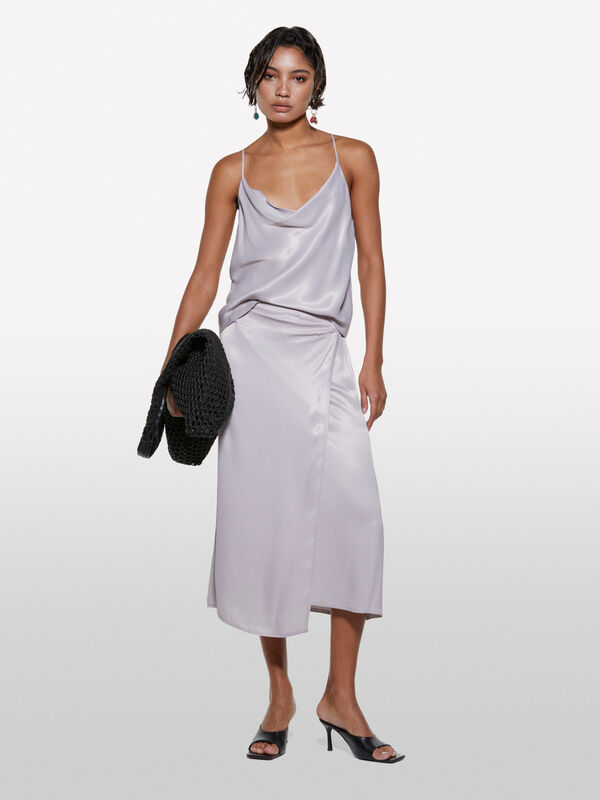 Saia em cetim cinzenta - saias midi, longuette mulher | Sisley