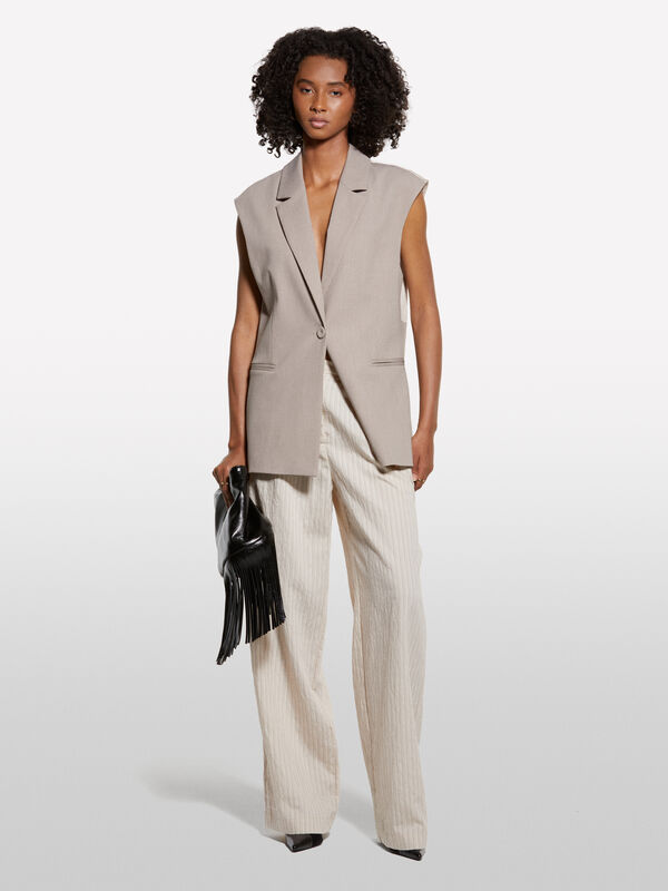 Calças branco nata riscadas - calças palazzo para mulher | Sisley