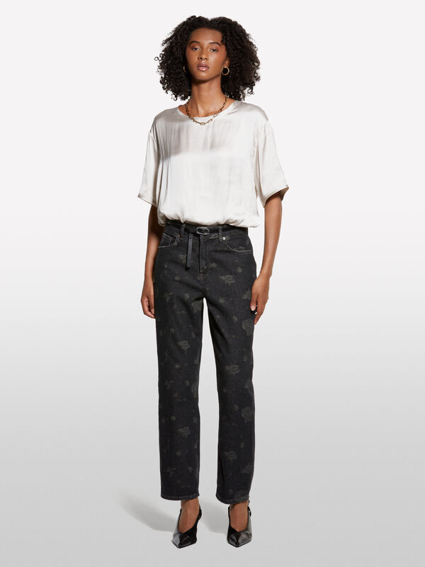 Jeans relaxed fit preto estampado - jeans largos para mulher | Sisley