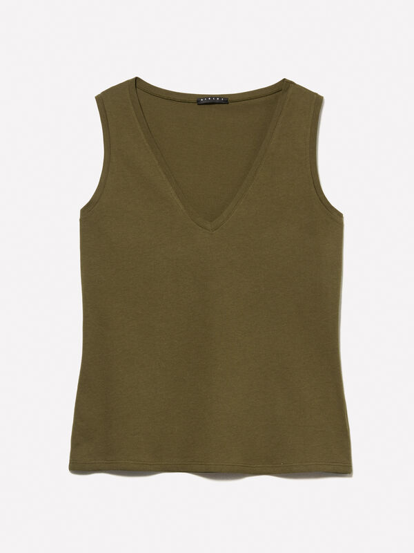Top verde militar com decote em V Top verde militar com decote em V - tops para mulher | Sisley
