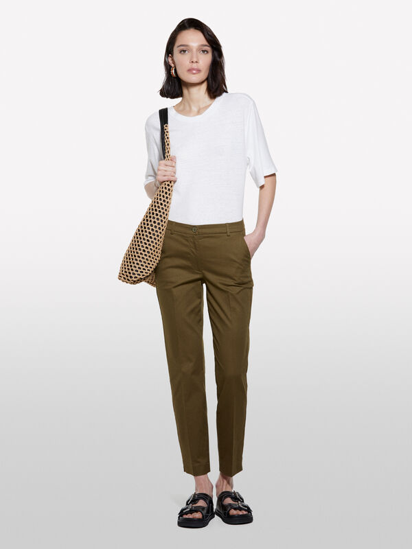 Chinos verde militar regular fit  - calças chinos para mulher | Sisley