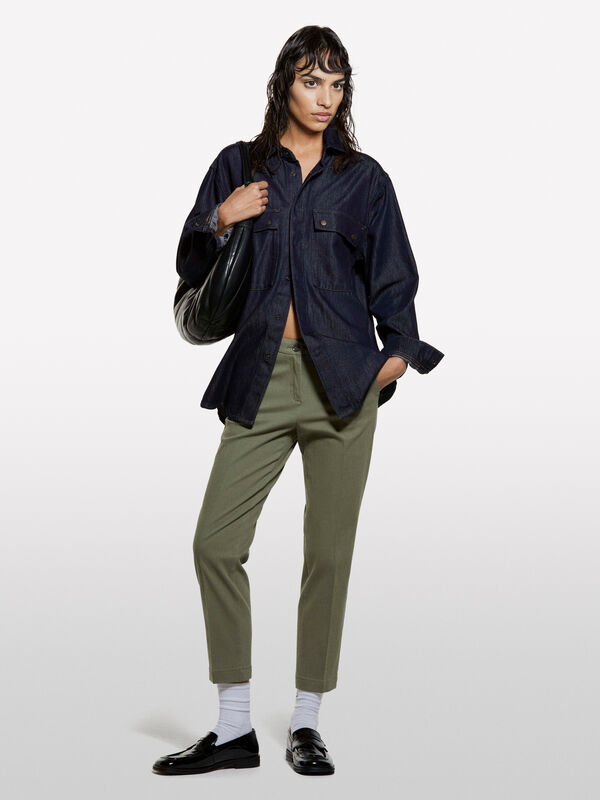 Calças chino verde escuro cigarette - calças skinny para mulher | Sisley