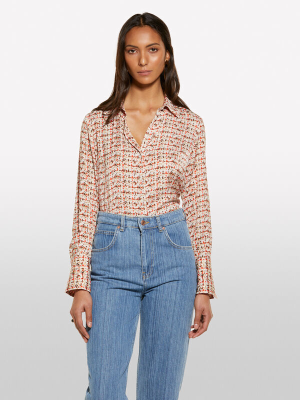 Camisa rosa em cetim estampado - camisas para mulher | Sisley