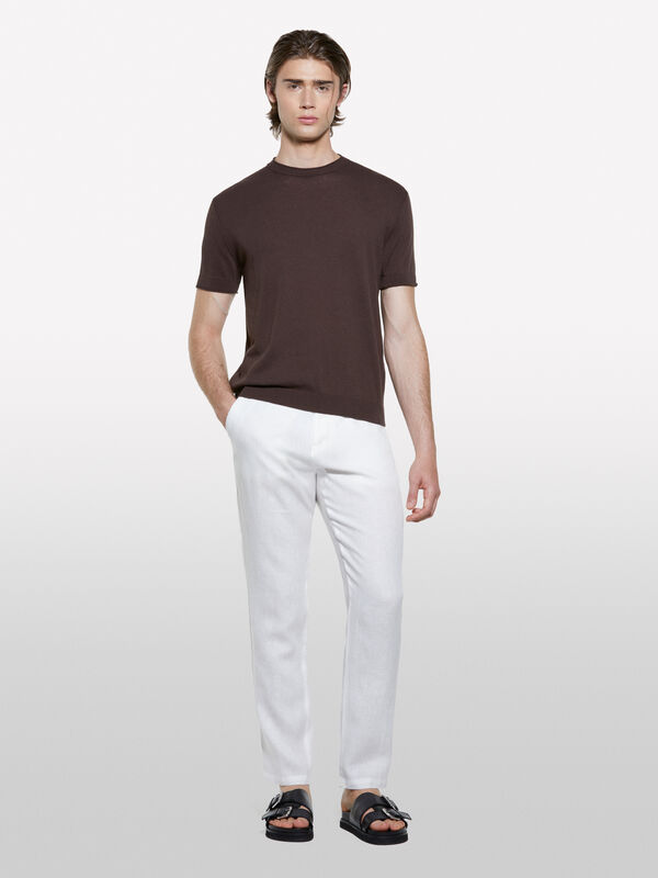 Calças brancas 100% linho - calças slim para homem | Sisley