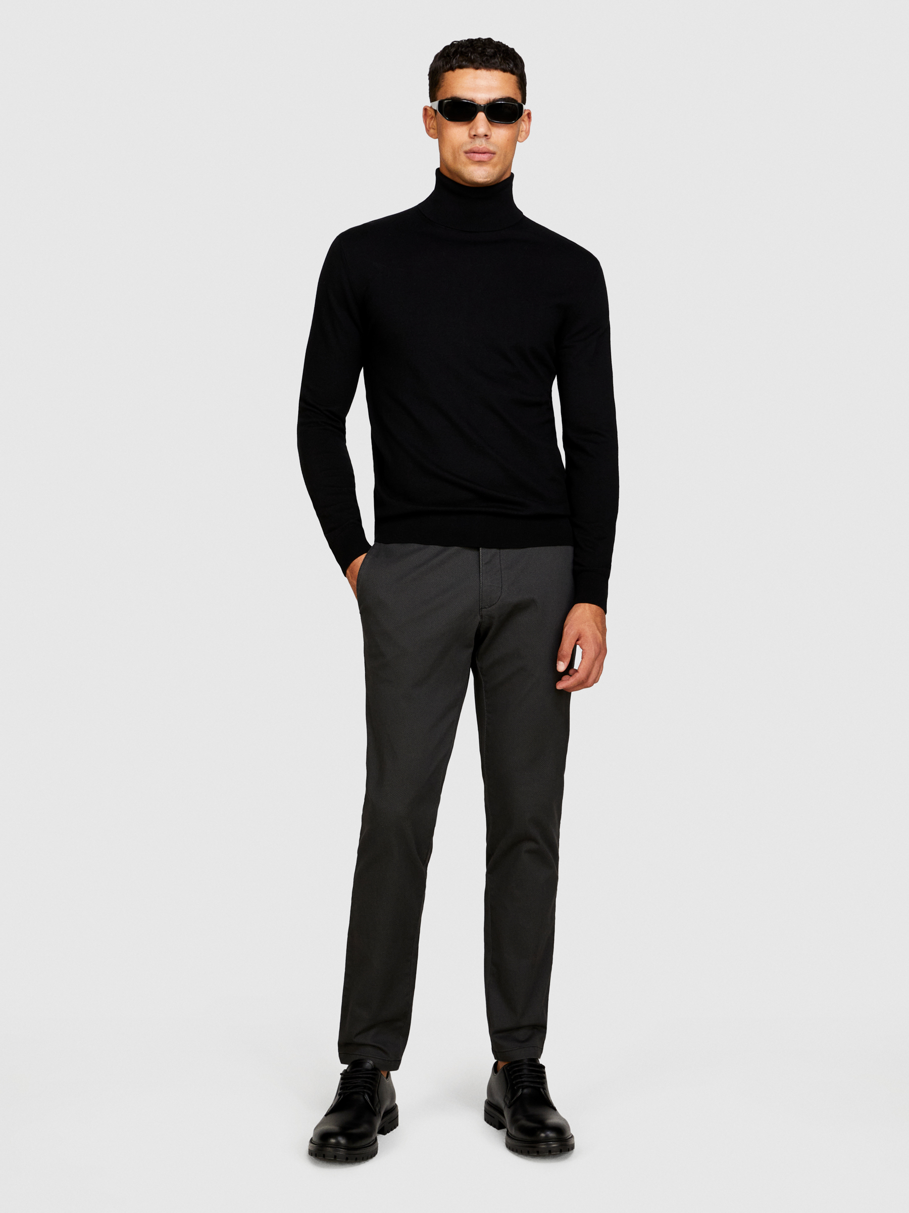 Sisley - Solid Colored Sweater With High Collar, Man, Black, Size: S
