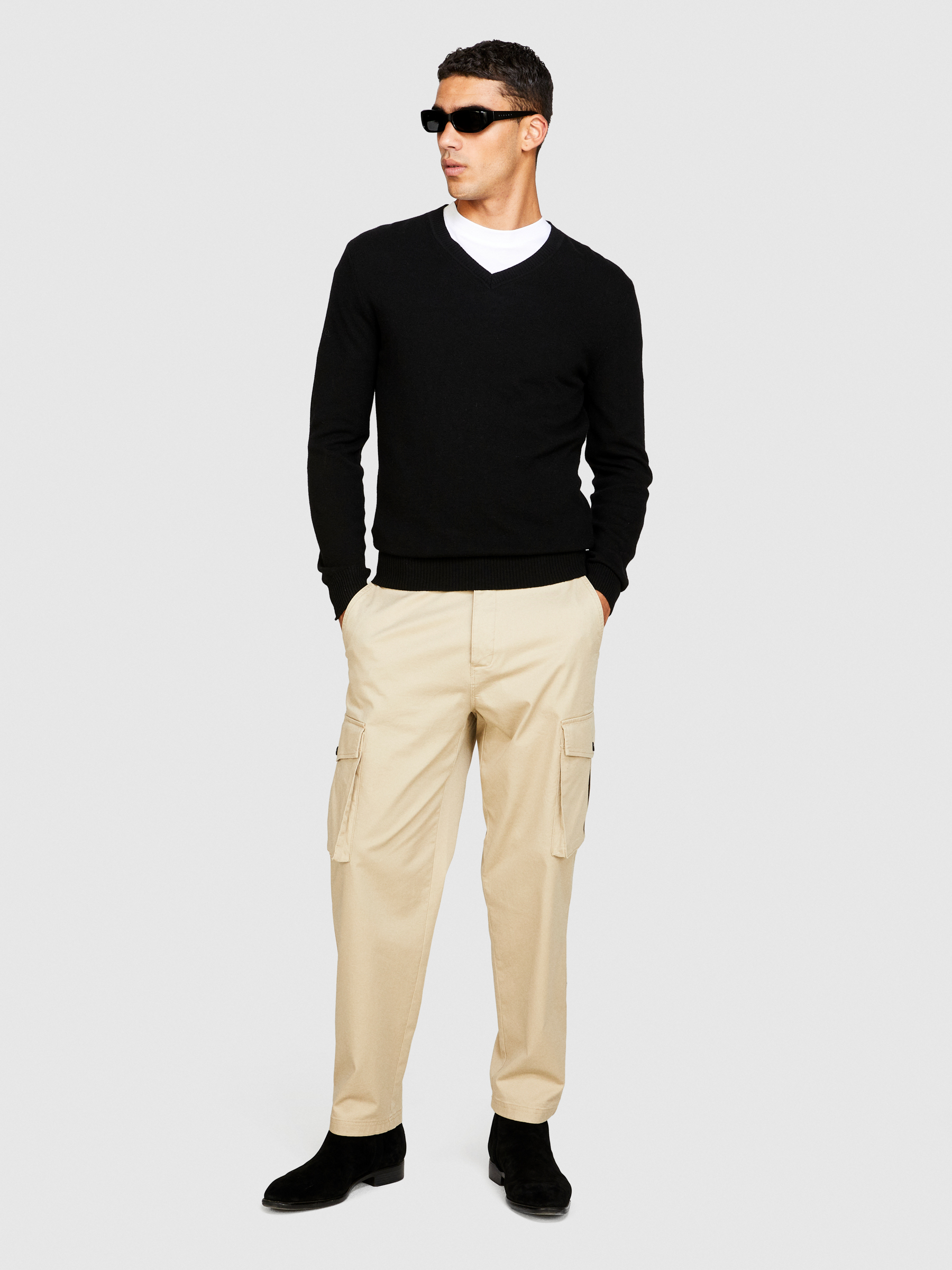 Sisley - V-neck Sweater, Man, Black, Size: XL