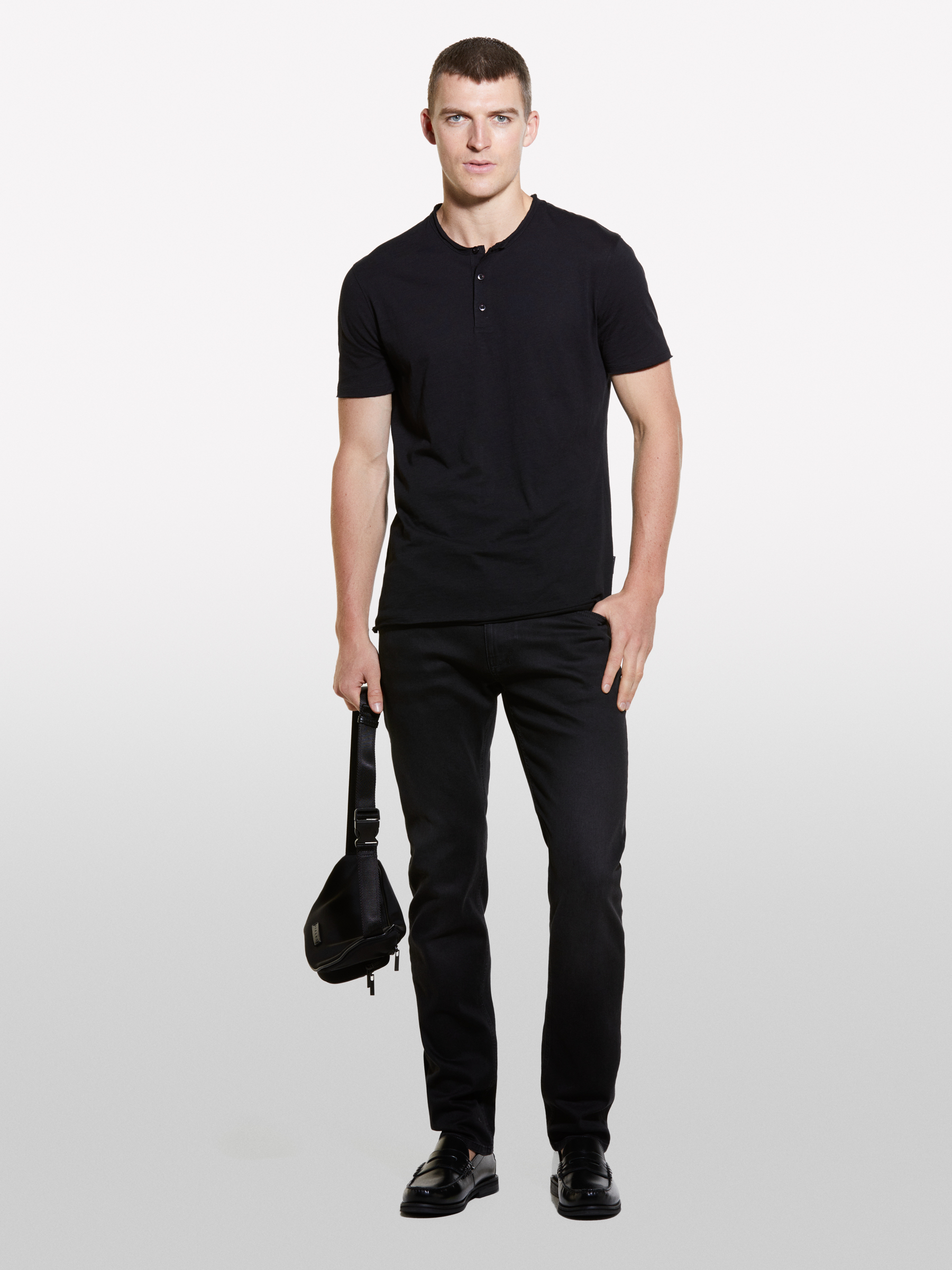 Sisley - T-shirt Noir À Col Tunisien, Homme, Noir, Taille: XL