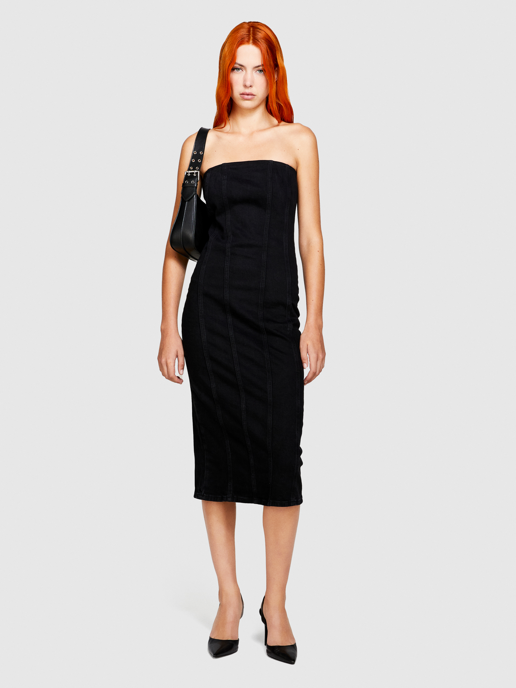 Sisley - Denim Bustier Dress, Woman, Black, Size: 44