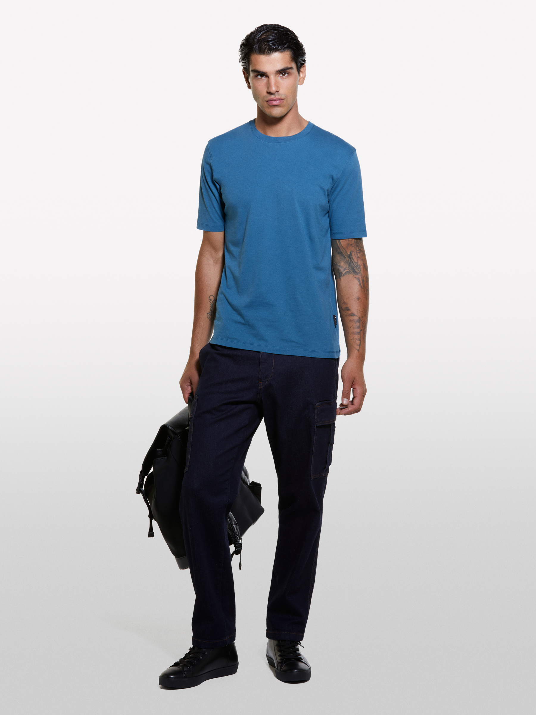 Sisley - T-shirt Bleu À Col Rond En 100 % Coton Bio, Homme, Bleu, Taille: XL