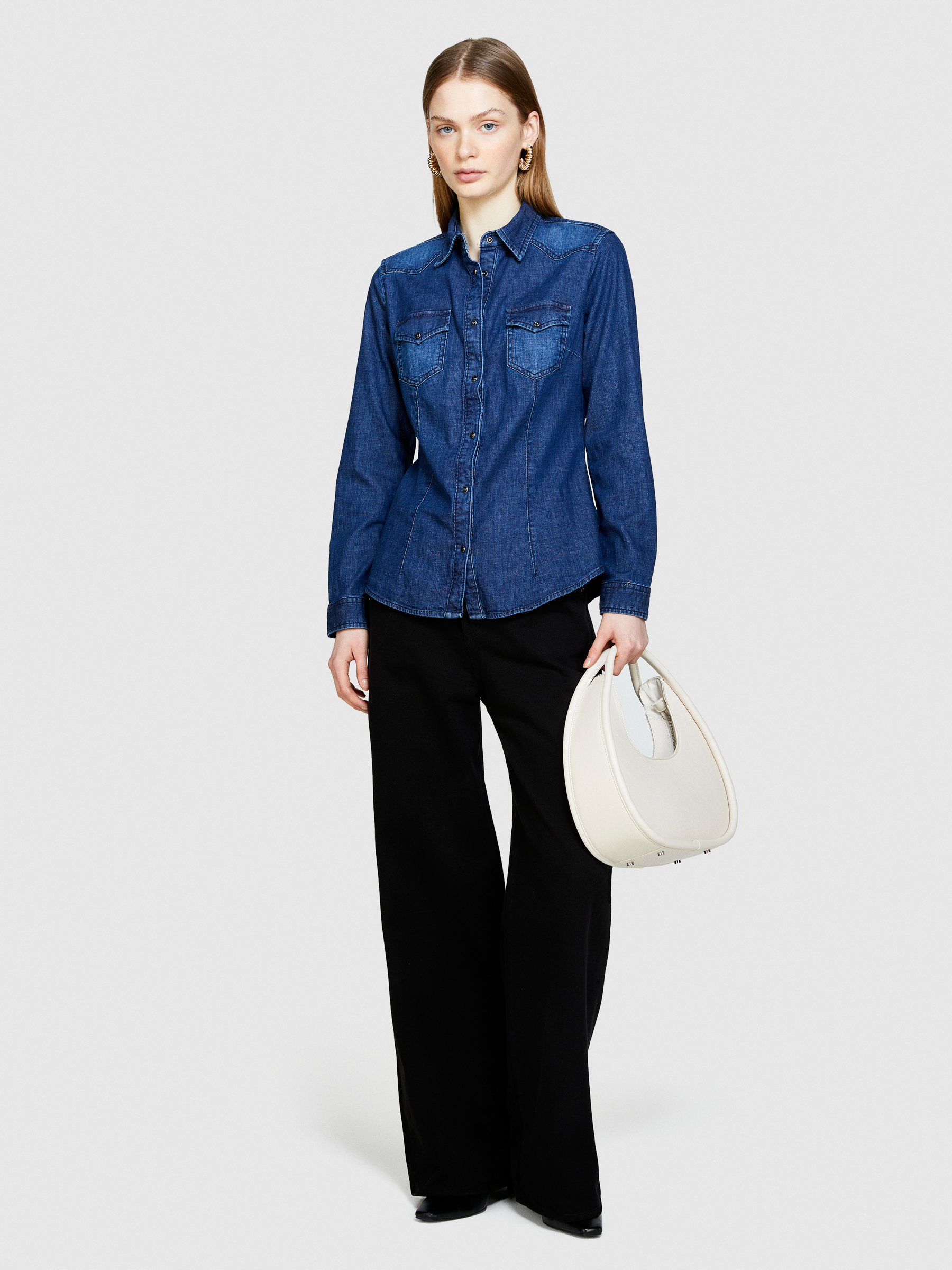  Sisley - Πουκάμισο Τζιν Slim Fit, θήλυ, Σκουρο Μπλε, μέγεθος: S 2025