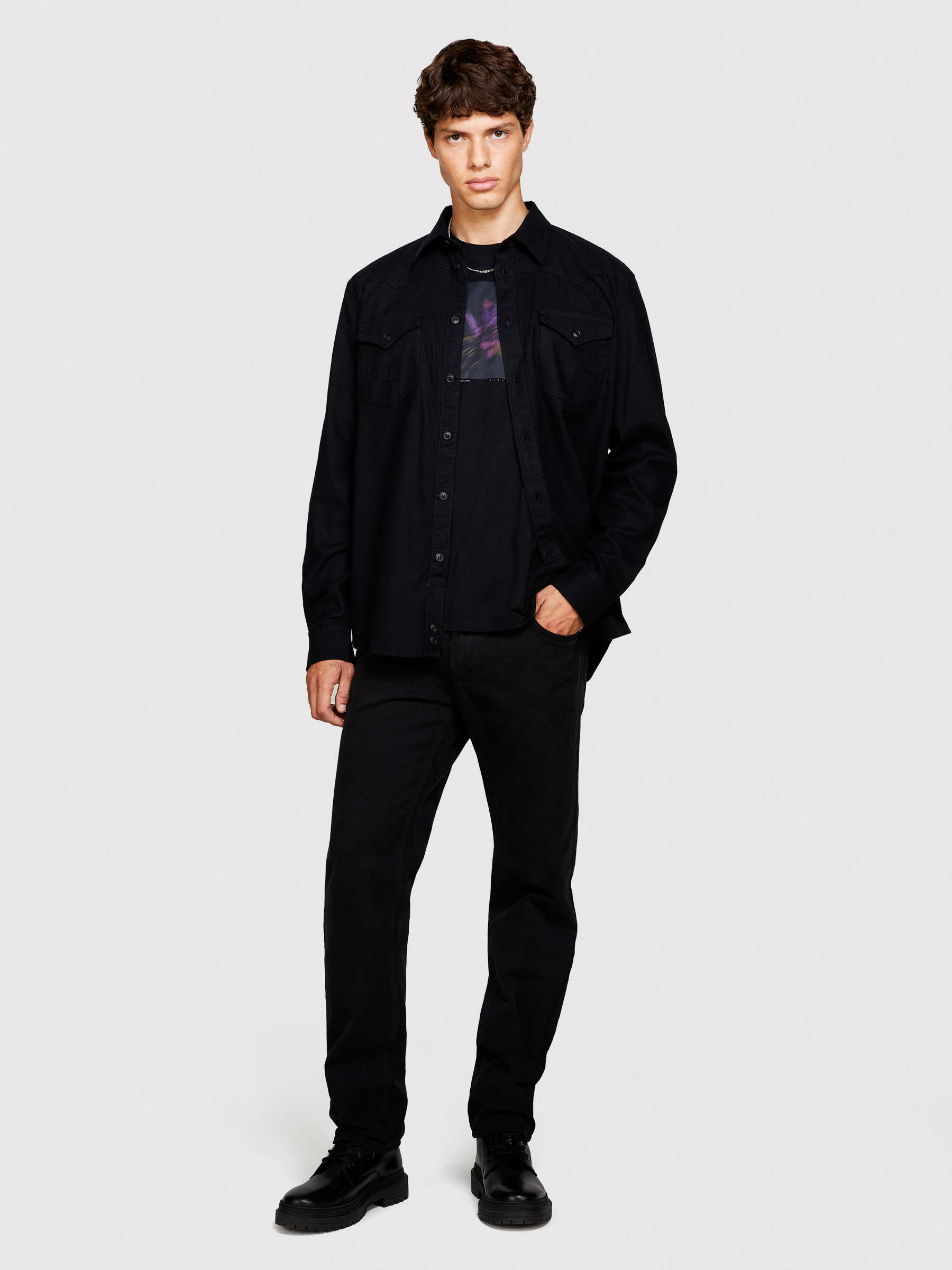 Sisley - Flannel Shirt, Man, Black, Size: S