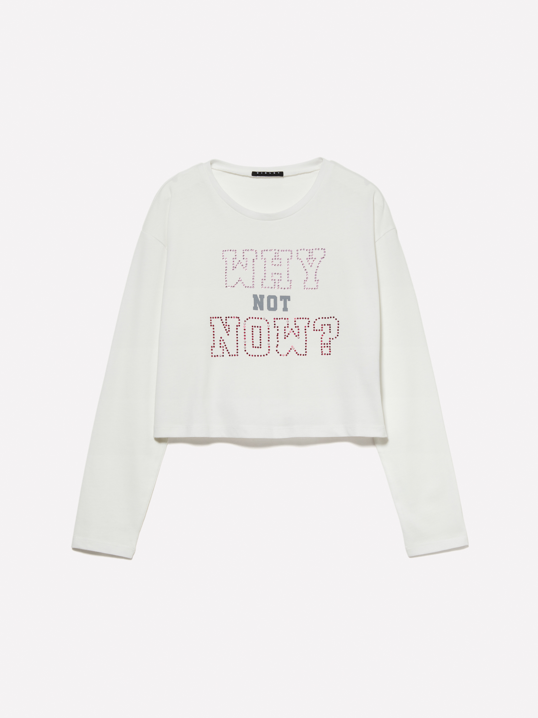Sisley Young - T-shirt Court Blanc À Strass, Femme, Blanc, Taille: XS
