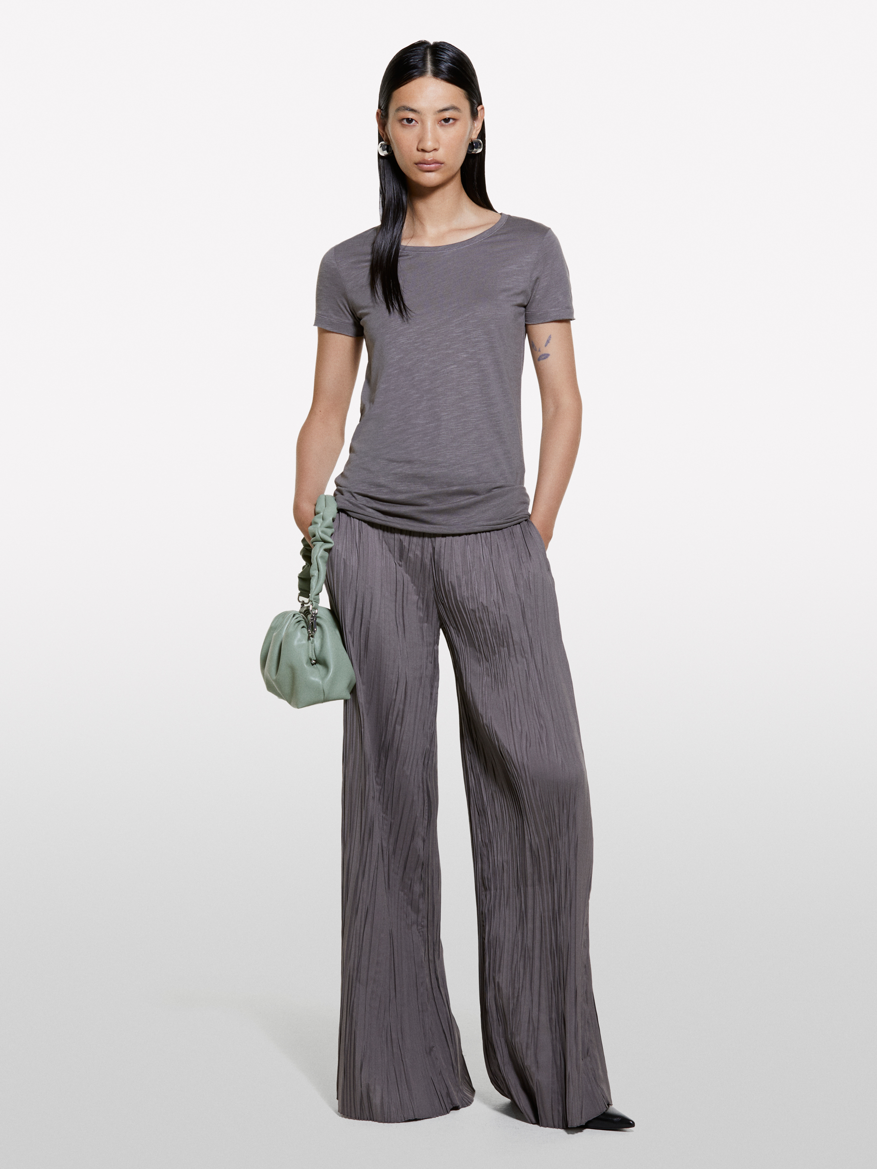 Sisley - T-shirt Gris Foncé À Bords Bruts, Femme, Gris Foncé, Taille: XS