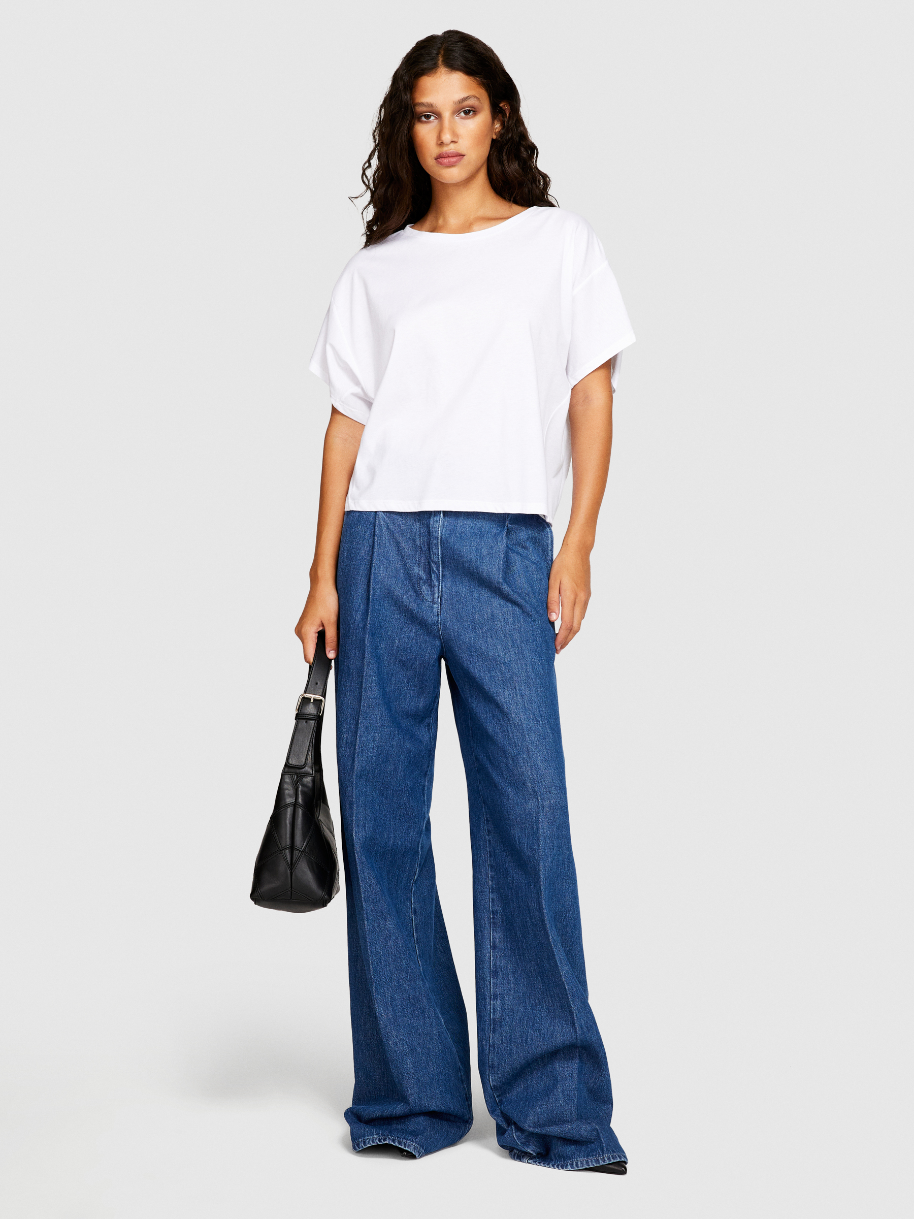 Sisley - Boxy Fit T-shirt, Woman, White, Size: L