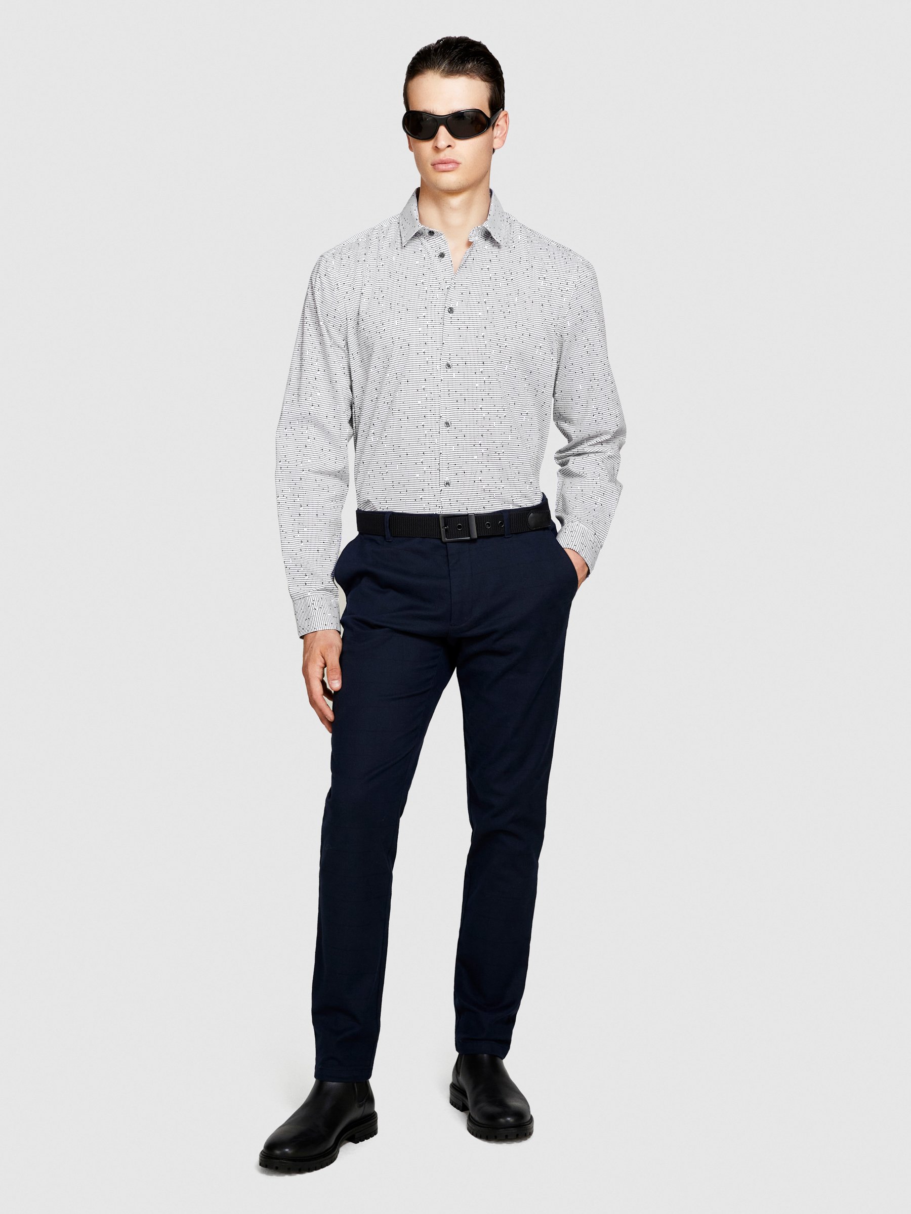 Sisley - Printed Shirt, Man, Gray, Size: EL