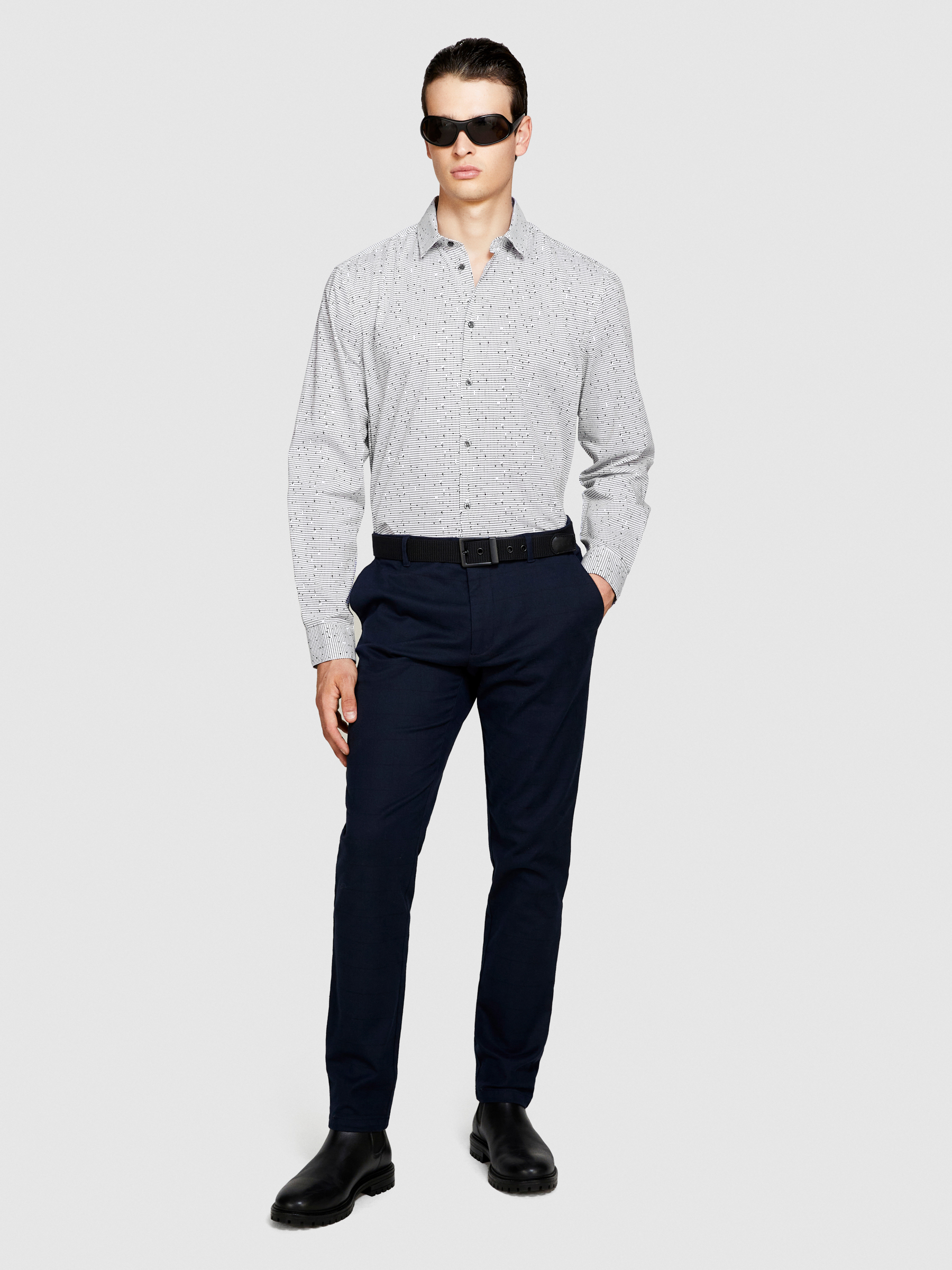 Sisley - Printed Shirt, Man, Gray, Size: XL