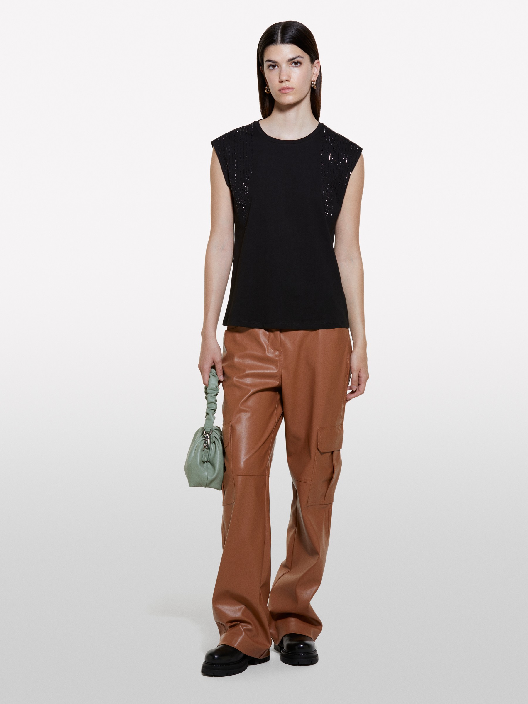 Sisley - Débardeur Noir À Strass, Femme, Noir, Taille: XS