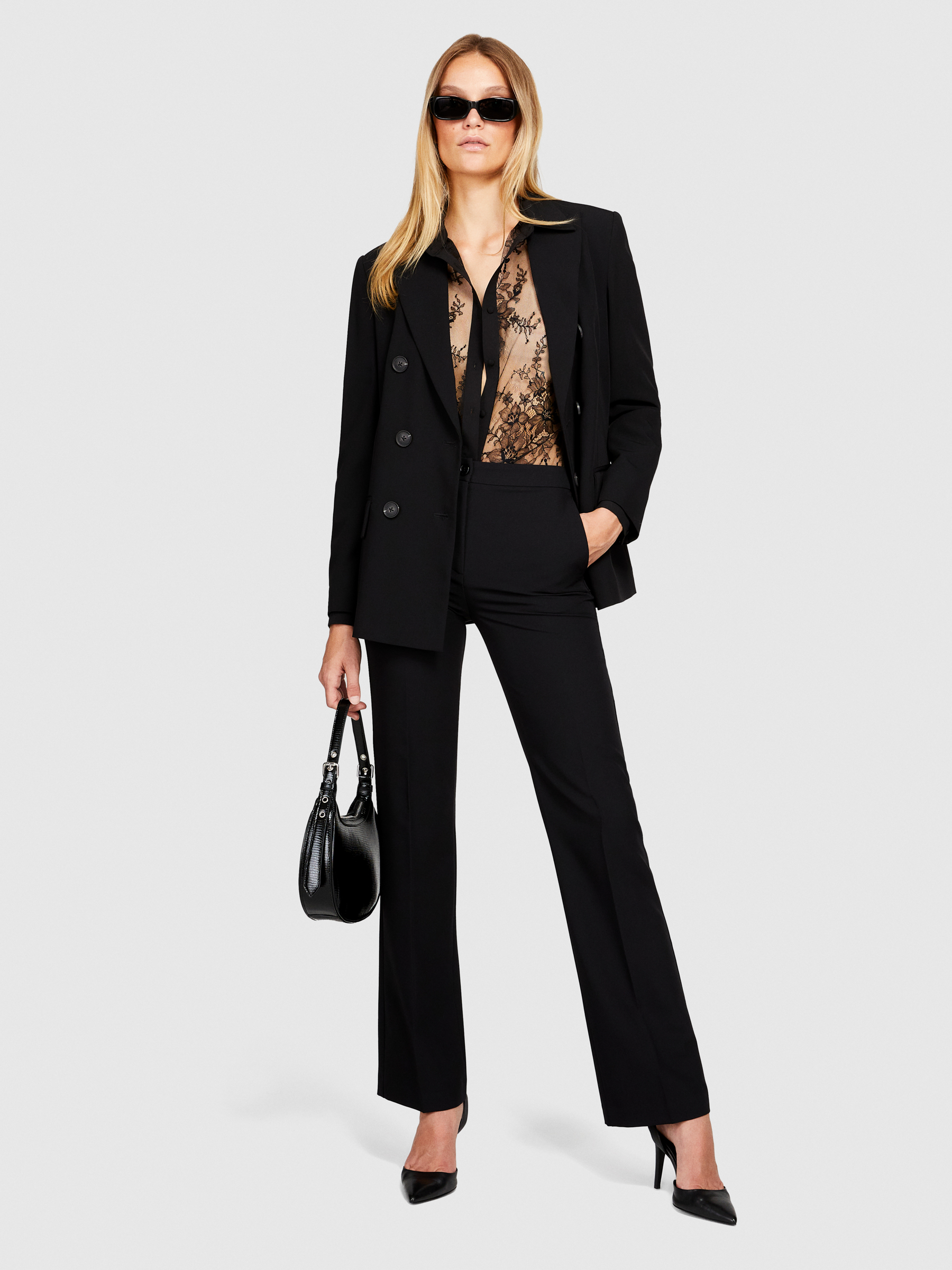 Sisley - Lace Shirt, Woman, Black, Size: XS