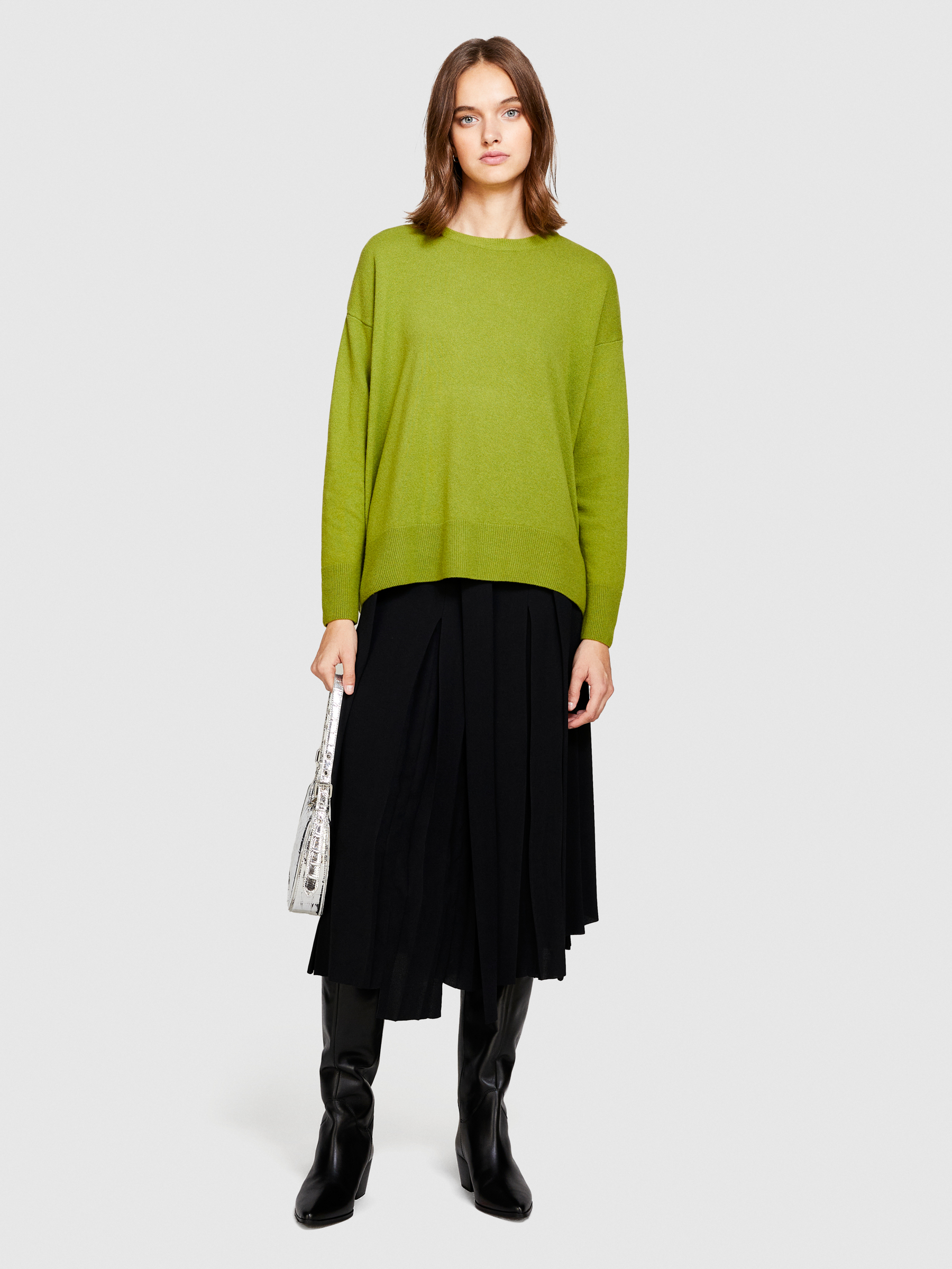 Sisley - Boxy Fit Sweater, Woman, Olive Green, Size: L