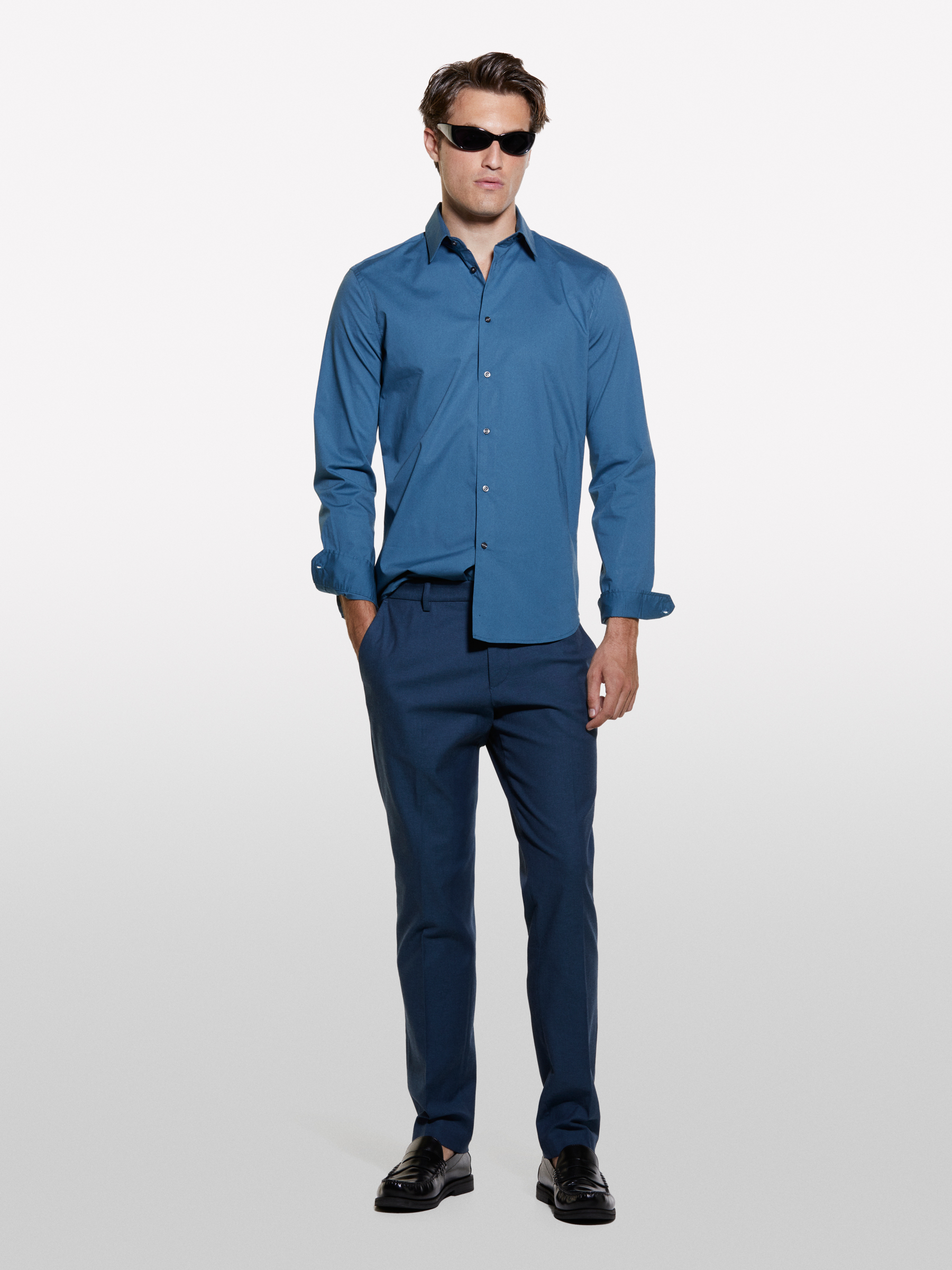 Sisley - Chemise Ajustée Bleue, Homme, Bleu, Taille: 46