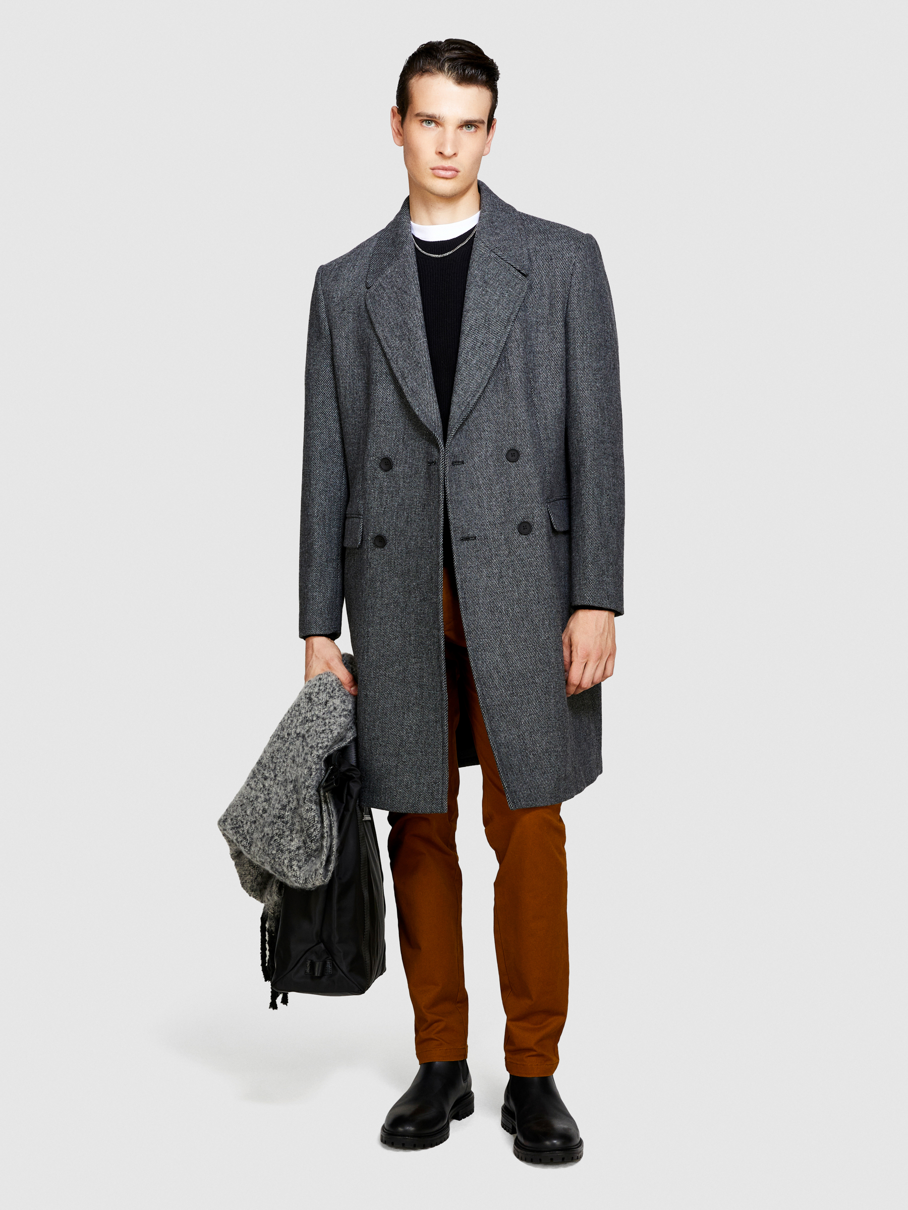 Sisley - Double-breasted Coat, Man, Dark Gray, Size: 52