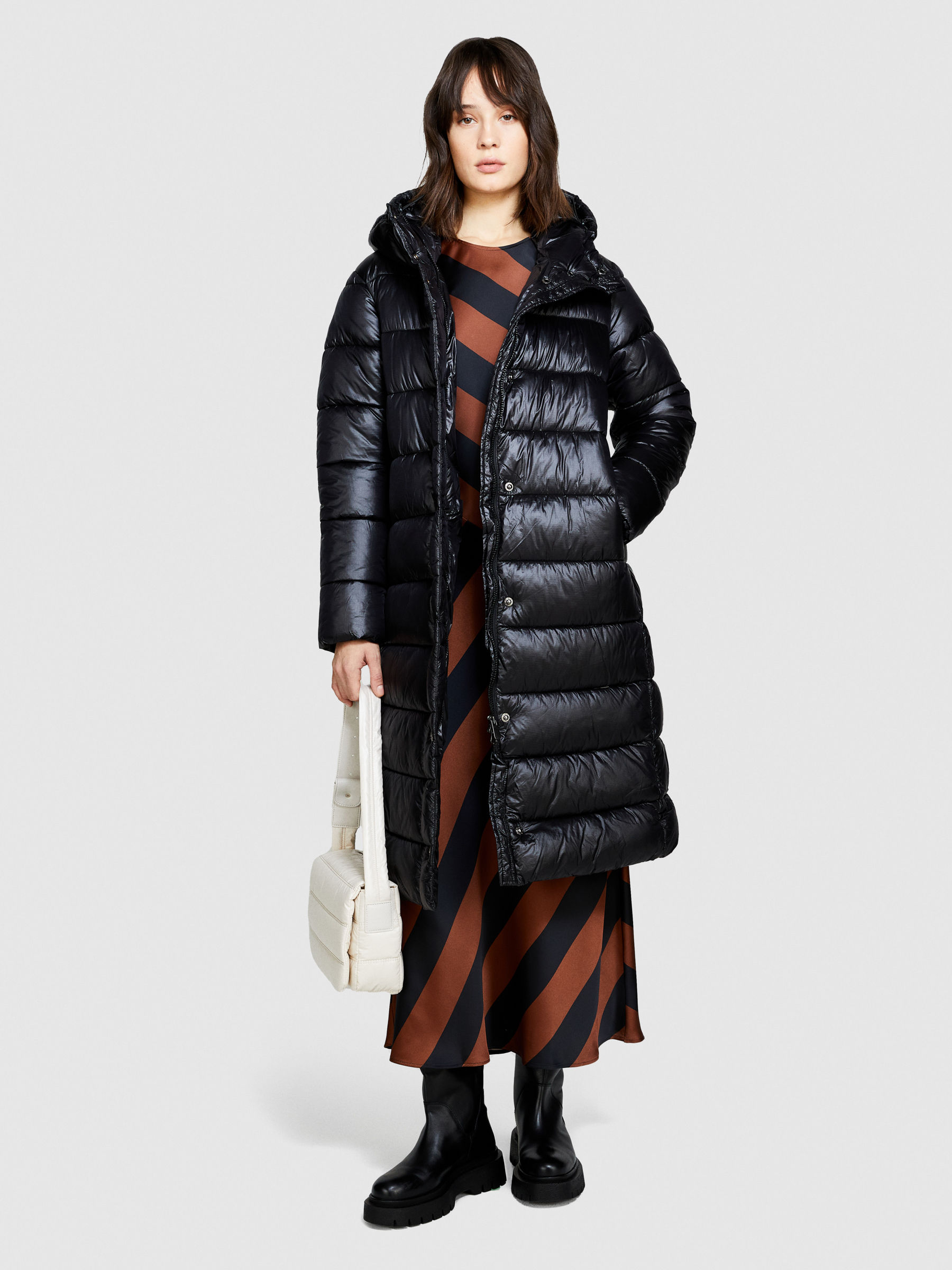 Sisley - Longline Padded Jacket, Woman, Black, Size: 46