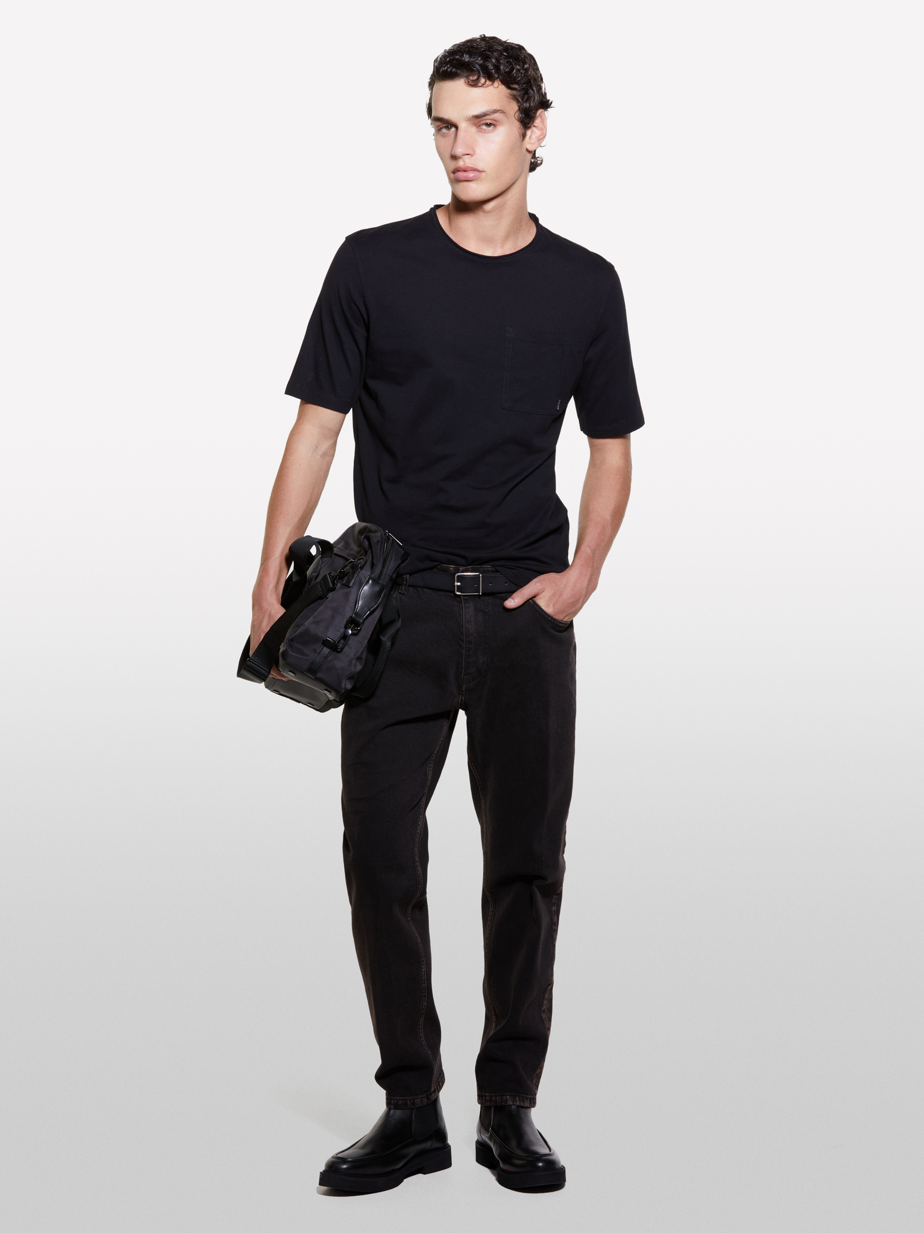 Sisley - T-shirt Noir En 100 % Coton Bio À Poche Poitrine, Homme, Noir, Taille: XL