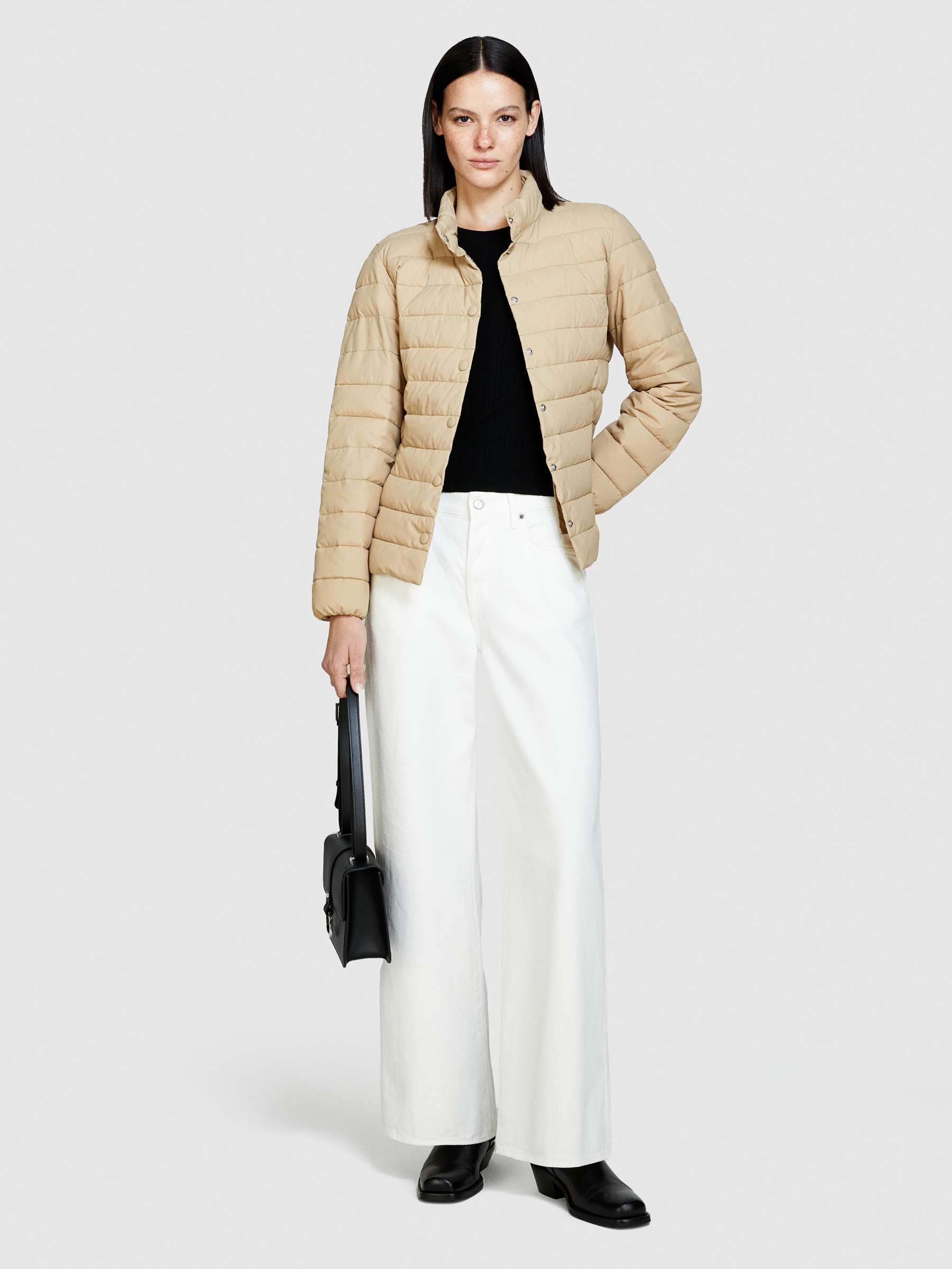 Sisley - Slim Fit Padded Jacket, Woman, Beige, Size: 42