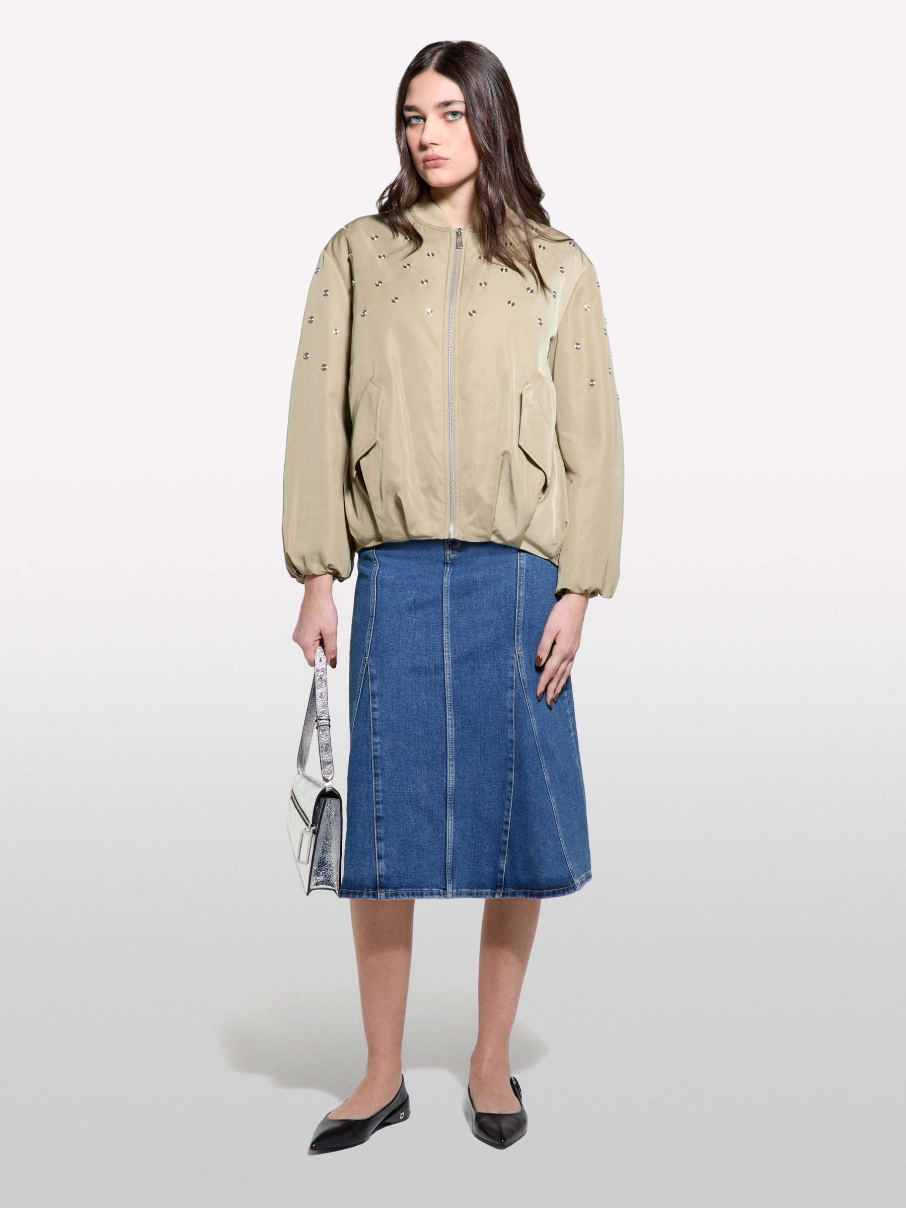  Sisley - Bomber Over Fit Με Καρφάκια, θήλυ, Ανοιχτο Πρασινο, μέγεθος: L 2025