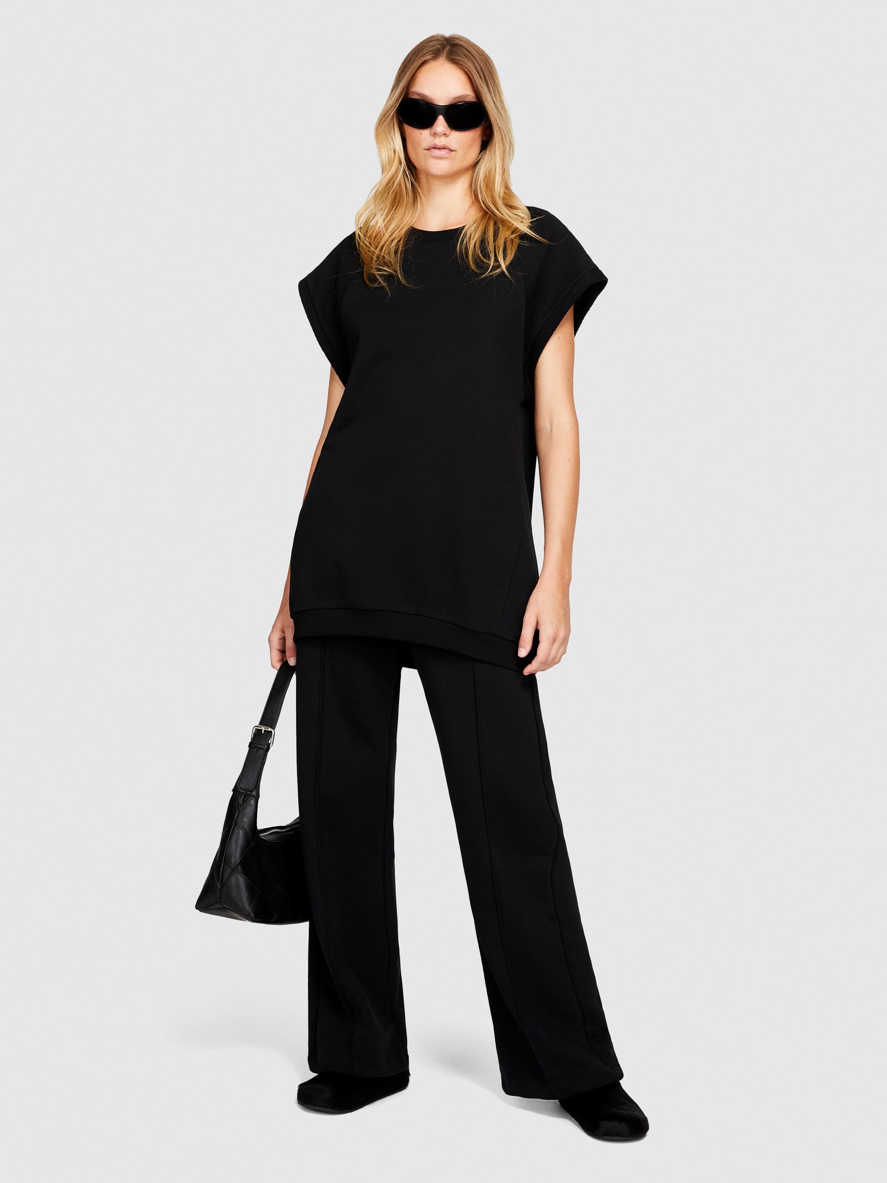 Sisley - Short Sleeve Sweatshirt, Woman, Black, Size: L