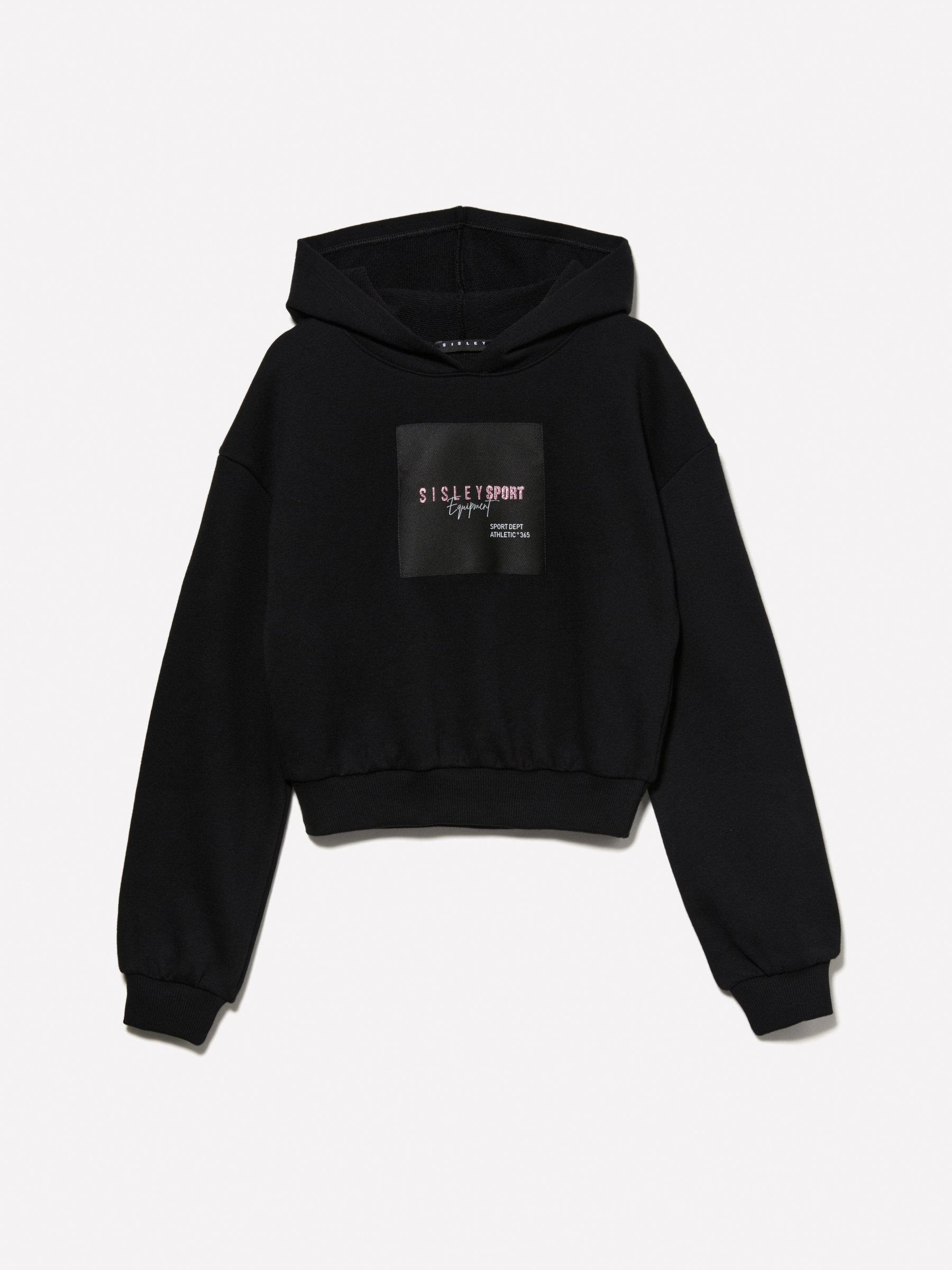 Sisley Young - Sweat Noir À Étiquette Siglée, Femme, Noir, Taille: XS