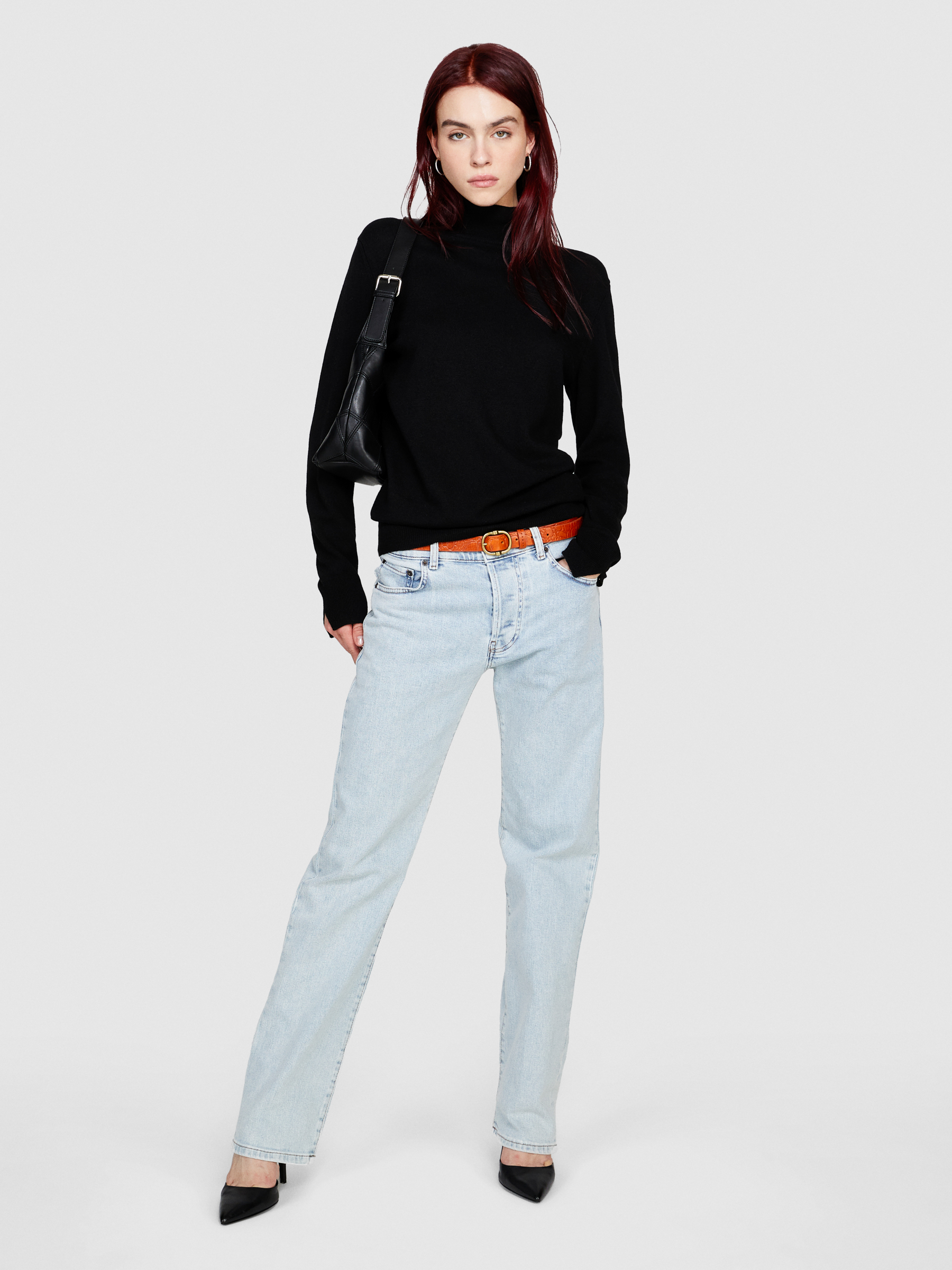 Sisley - High Neck Sweater, Woman, Black, Size: M