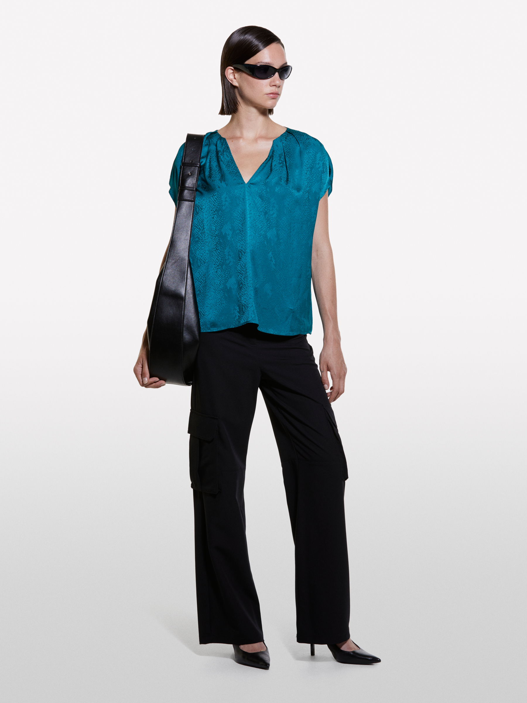 Sisley - Blouse Jacquard Vert Octane, Femme, Canard, Taille: XS