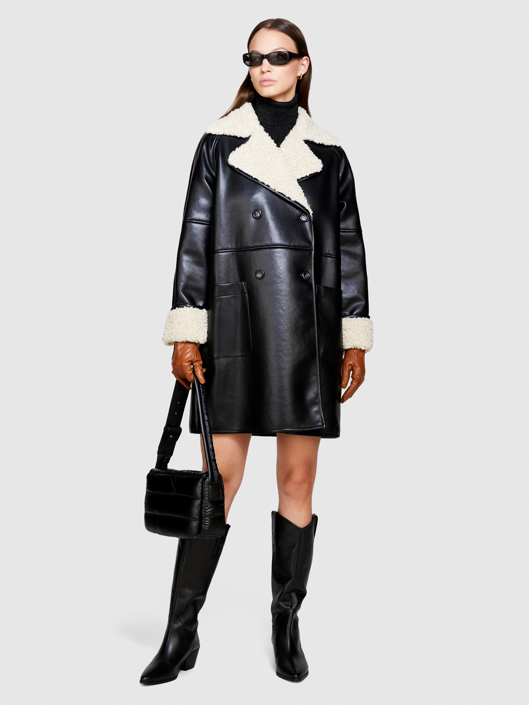 Sisley - Oversized Jacket With Contrast, Woman, Black, Size: 38
