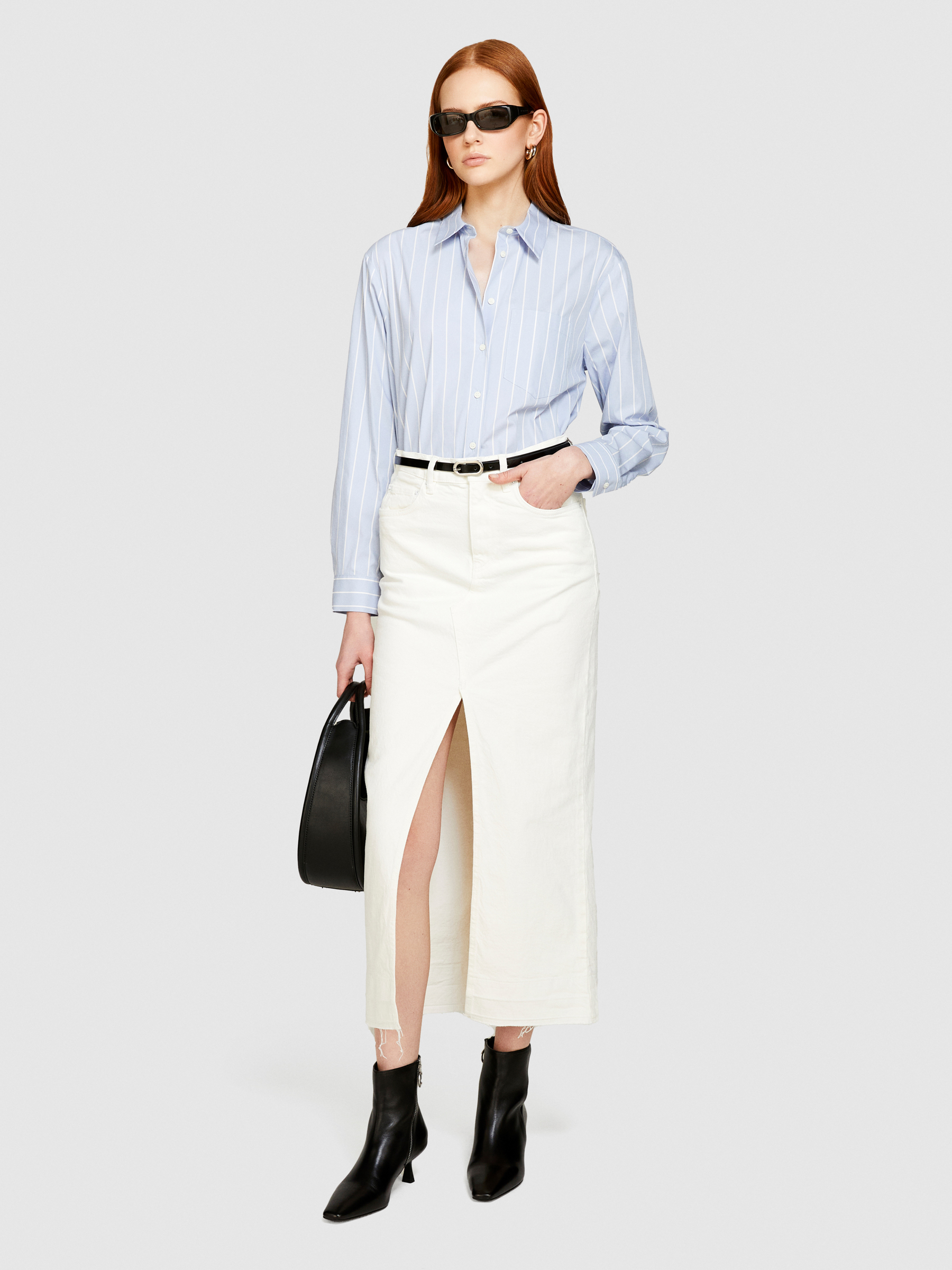Sisley - Striped Comfort Fit Shirt, Woman, Light Blue, Size: L