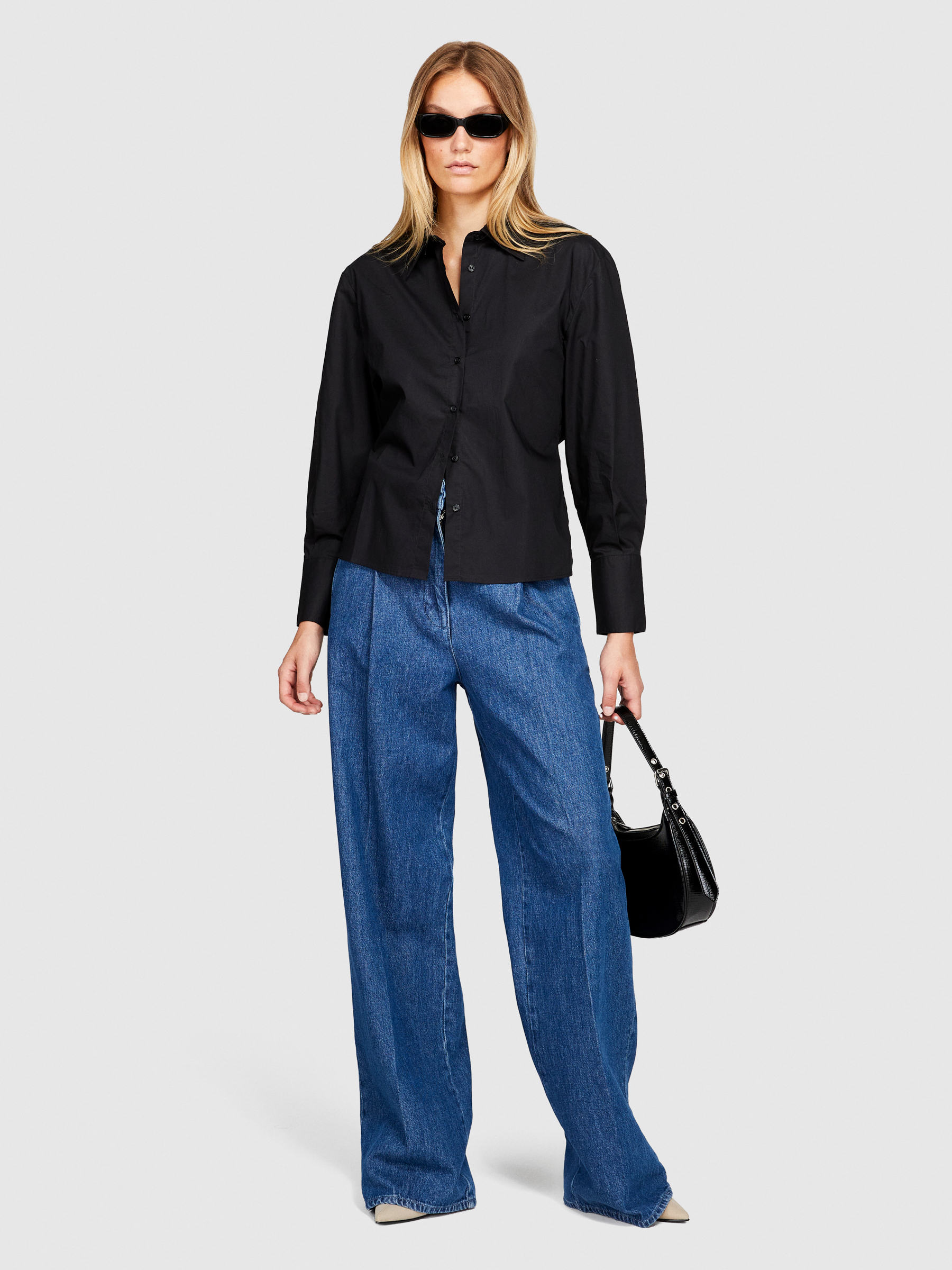Sisley - Asymmetrical Shirt, Woman, Black, Size: S
