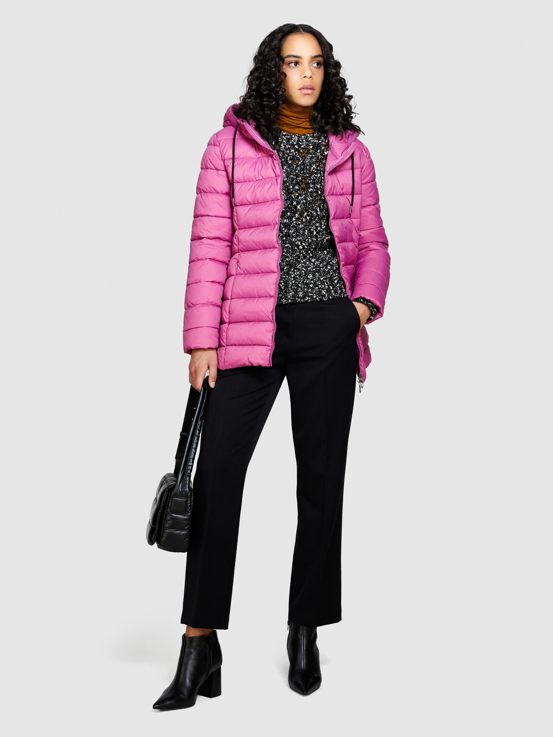 Sisley - Midi Padded Jacket With Hood, Woman, Pink, Size: 40