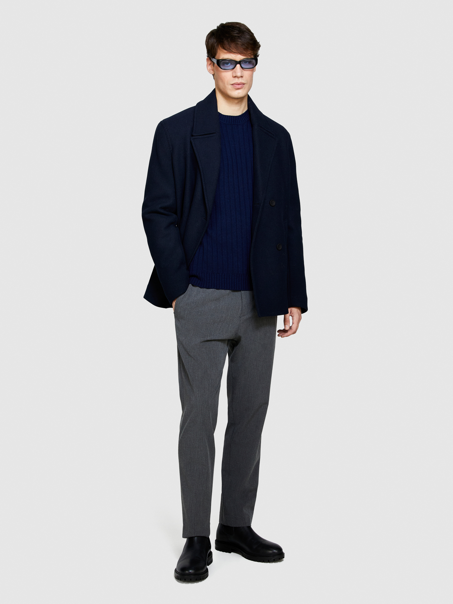 Sisley - 100% Virgin Wool Sweater, Man, Dark Blue, Size: EL