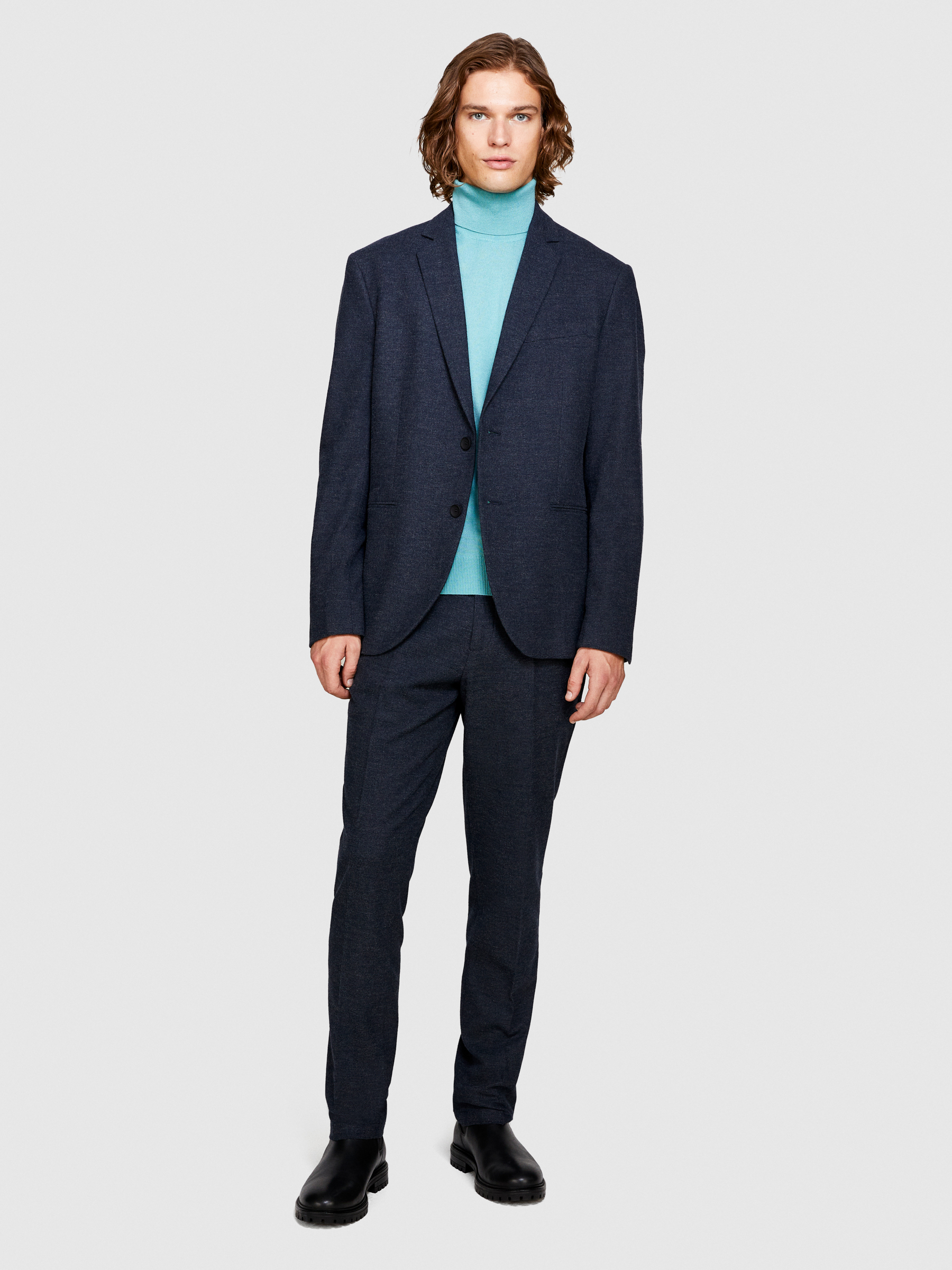 Sisley - Slim Fit High Neck Sweater, Man, Turquoise, Size: EL